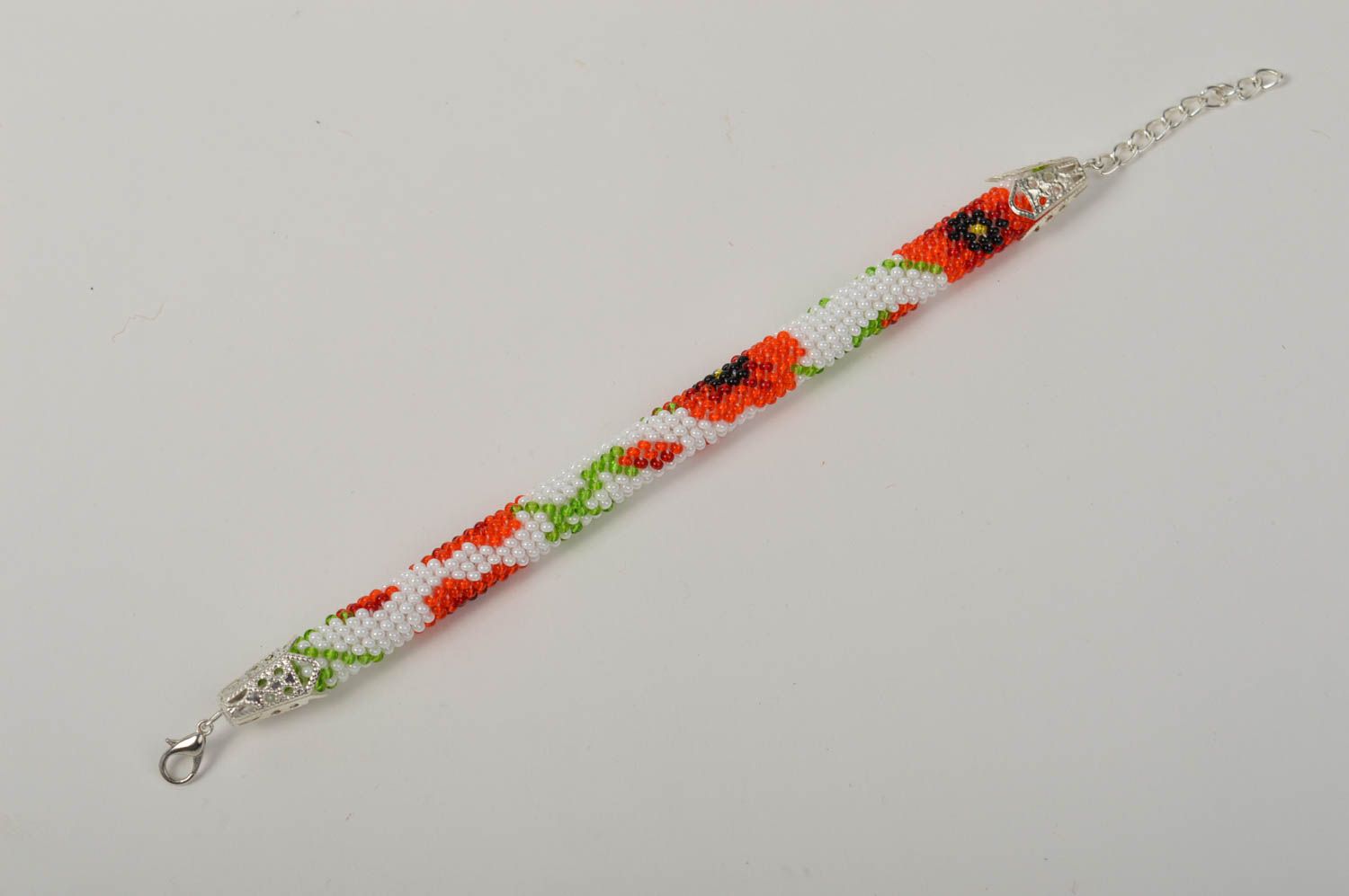 Bracelet en perles de rocaille Bijou fait main blanc motif floral Cadeau femme photo 2