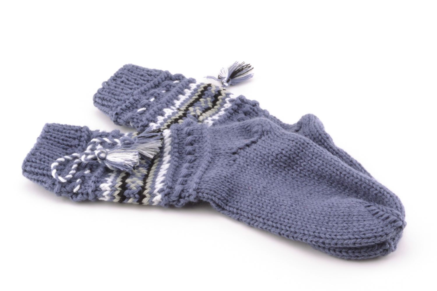Chaussettes tricotées main en laine naturelle violettes photo 4