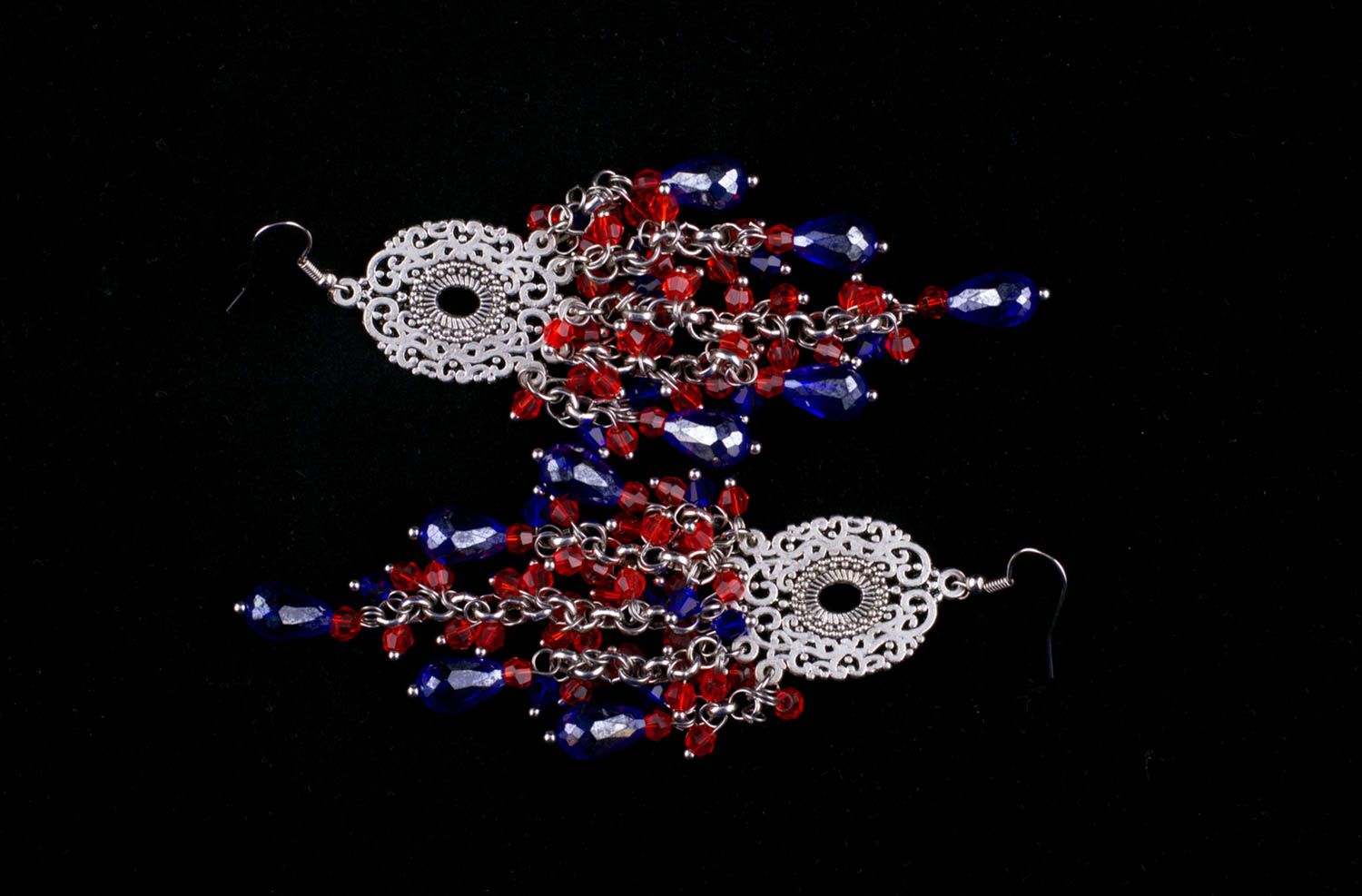 Серьги ручной работы модные серьги синие с красным длинные сережки авторские фото 4
