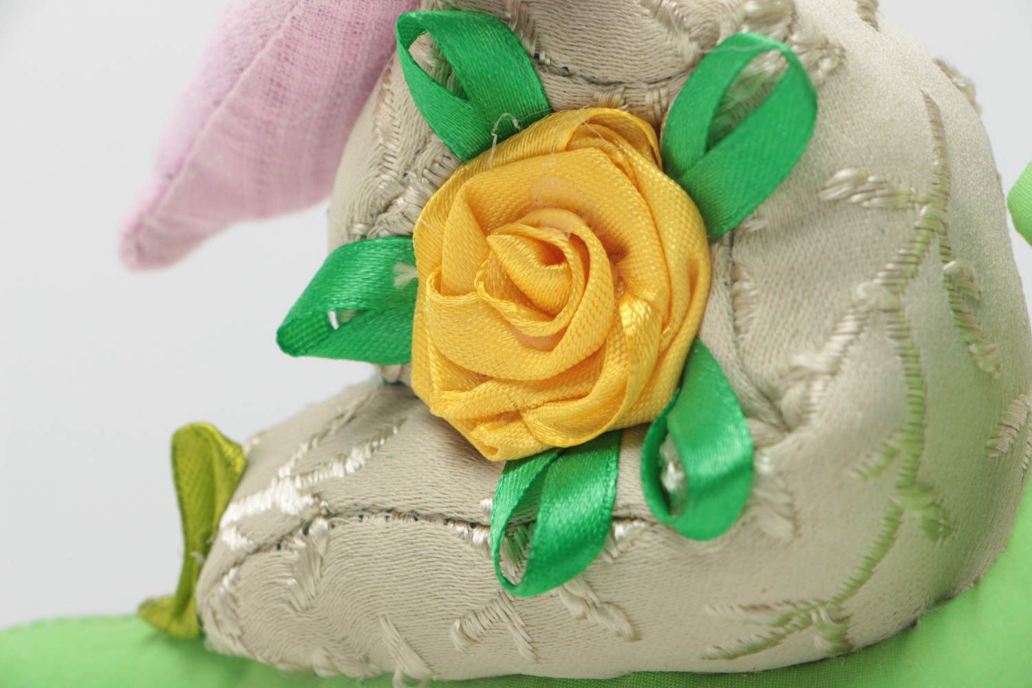 Unusual beautiful handmade soft toy green textile snail photo 3