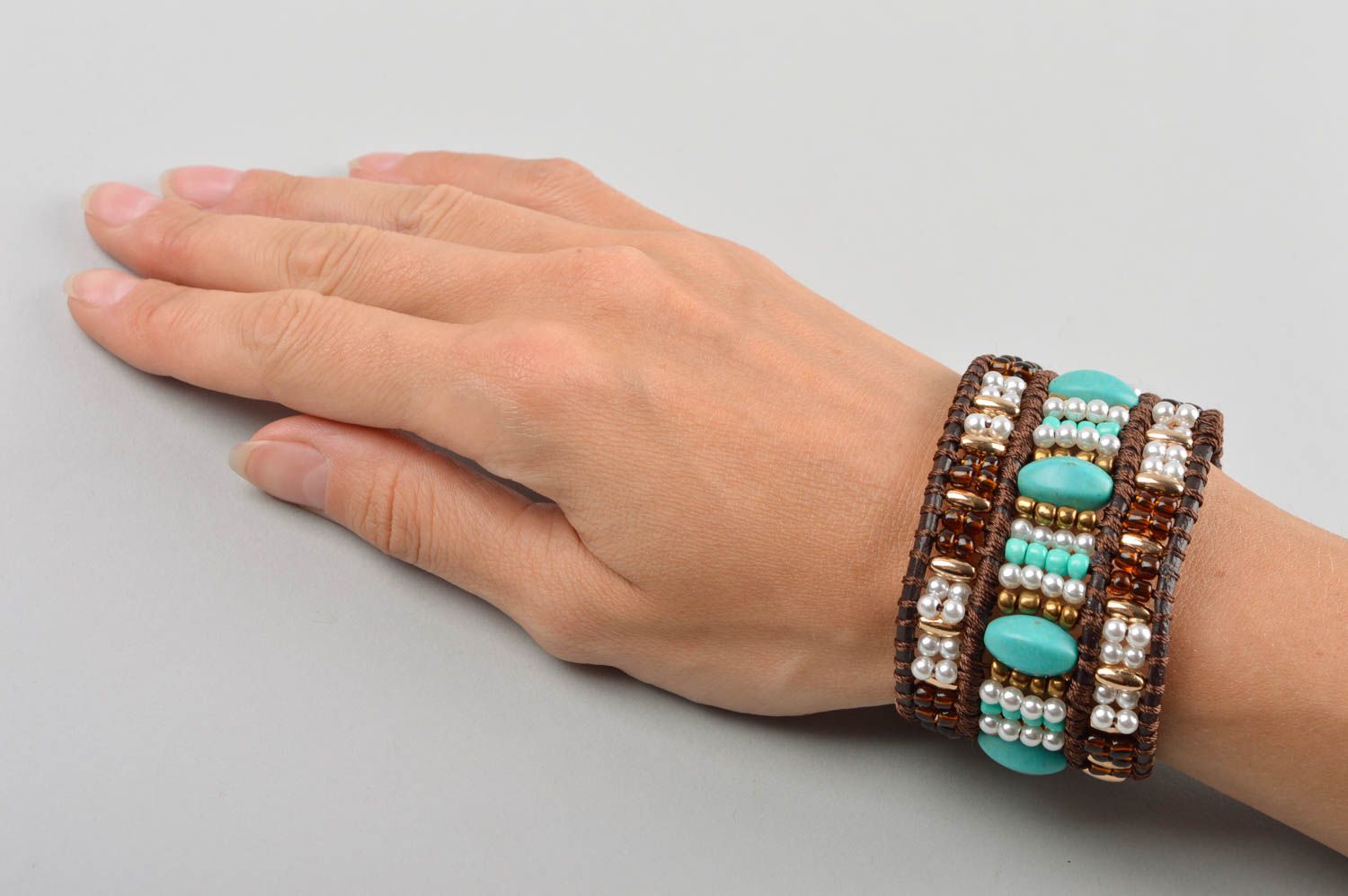 Bracelet perles rocaille large Bijou fait main design original Accessoire femme photo 5