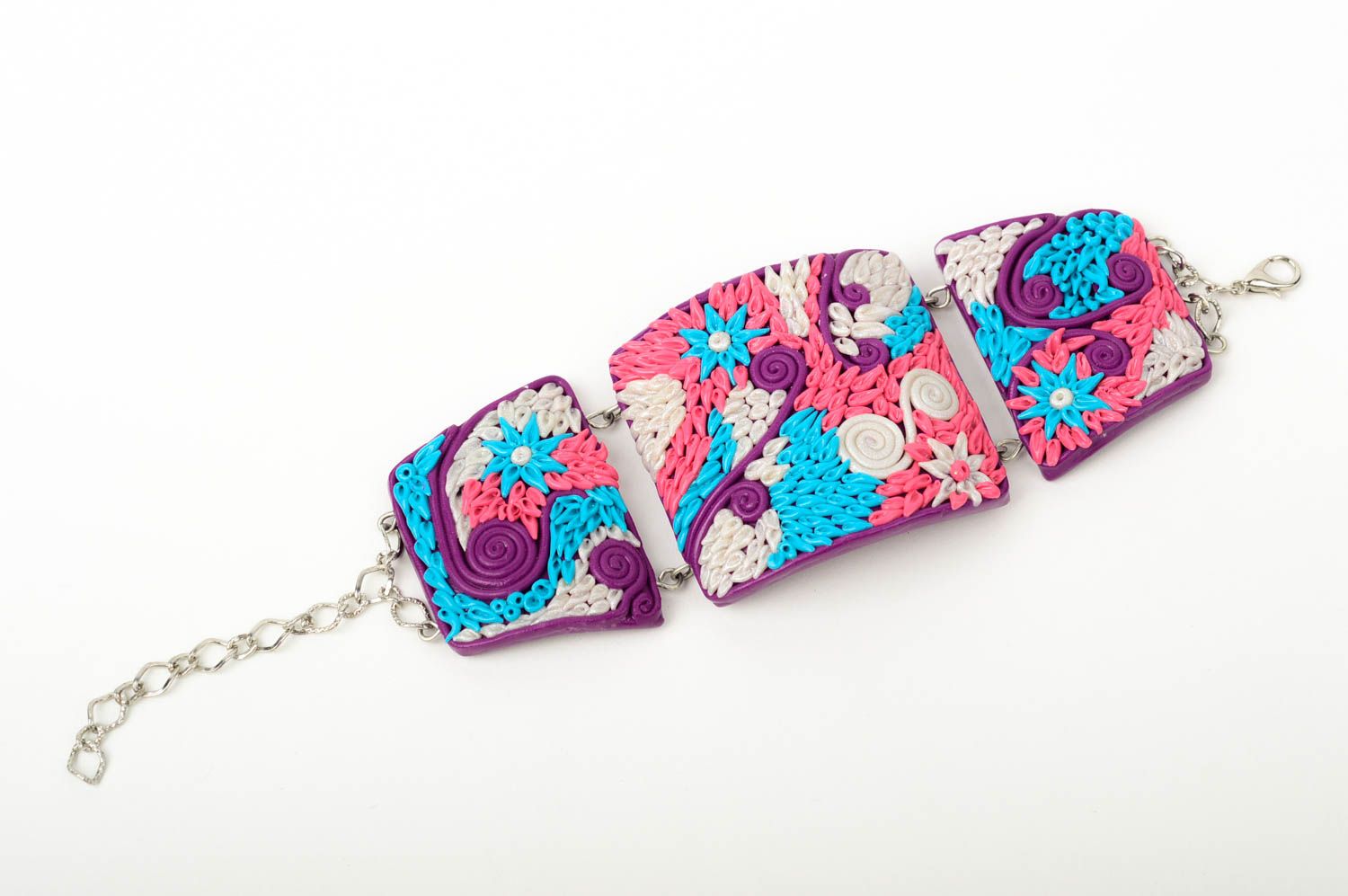 Handmade Damen Armband Schmuck mit Blumen Designer Accessoire aus Polymerton  foto 3