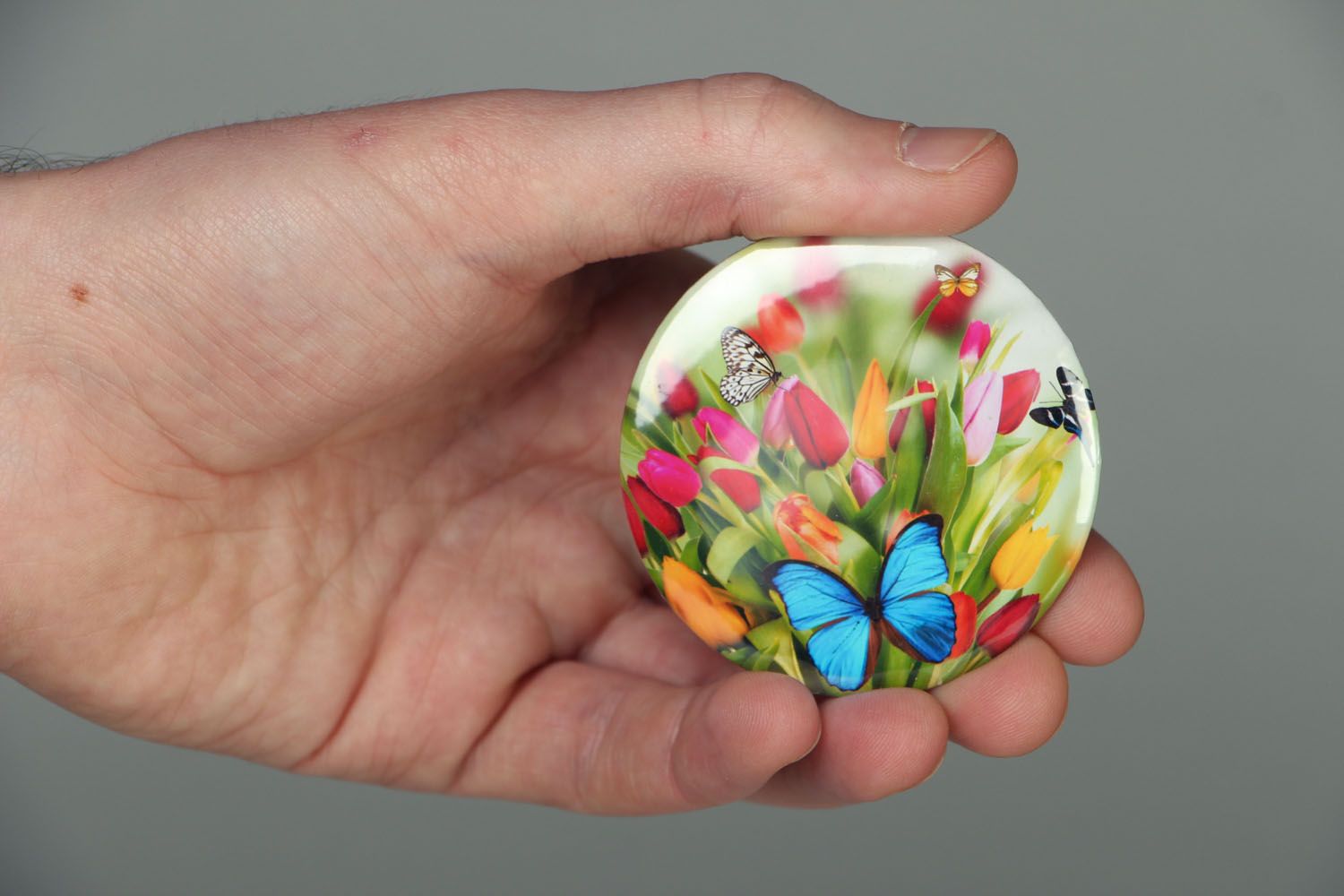 Miroir de poche fait main avec belle image de tulipes éclatantes accessoire photo 3