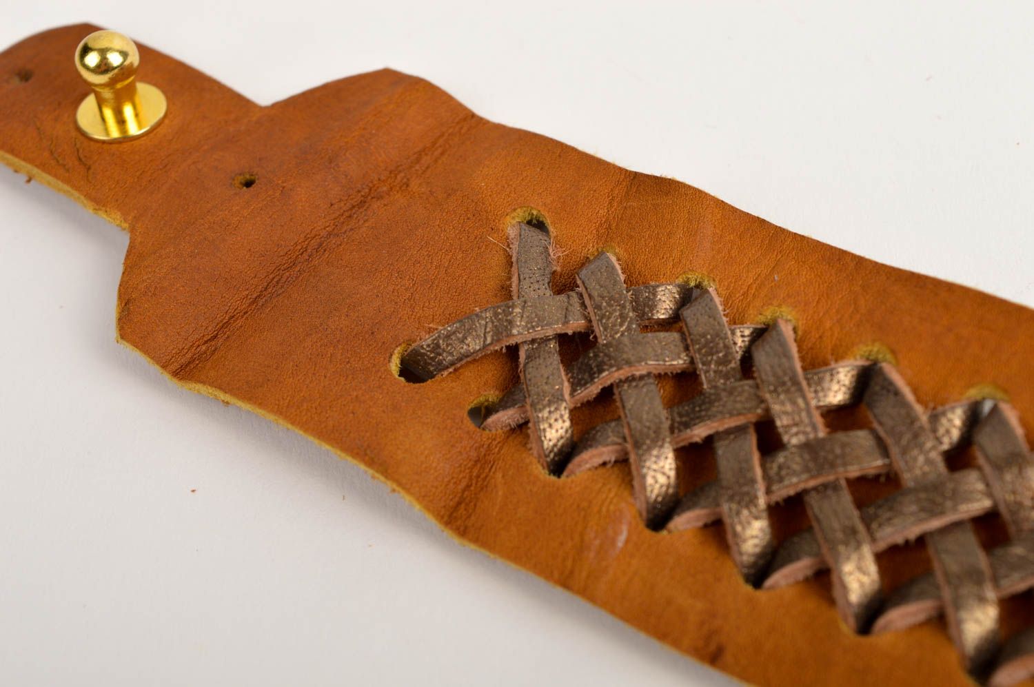 Pulsera de piel artesanal marrón ancha regalo original accesorio para mujer foto 5