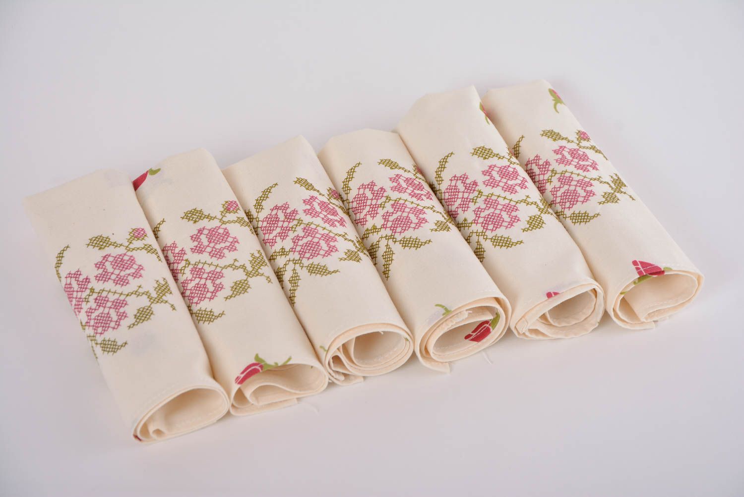Set of 6 handmade decorative semi linen fabric embroidered table napkins photo 1