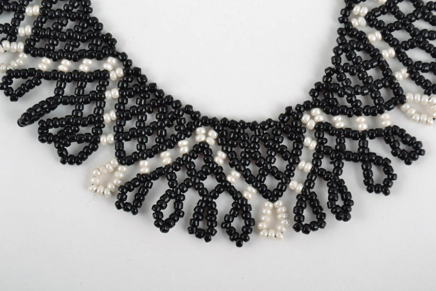 Handmade black and white beautiful designer necklace made of Czech beads  photo 2