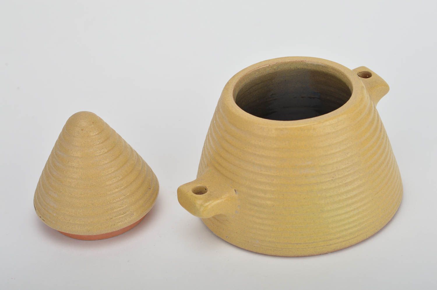 Azucarera de cerámica hecha a mano con tapa pirámide amarilla original bonita foto 1