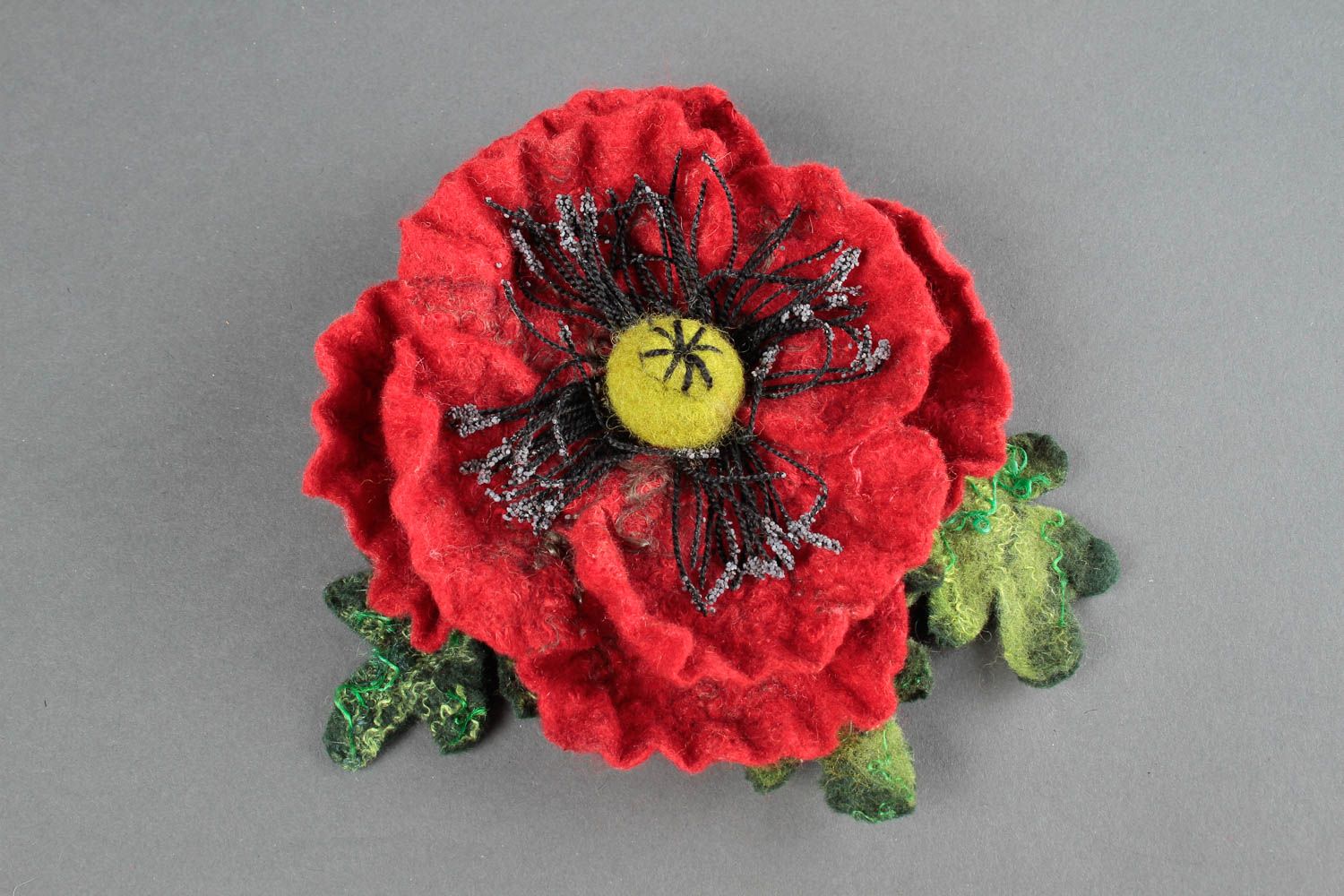 Designer accessory handmade brooch woolen poppy brooch unusual jewelry for girl photo 4
