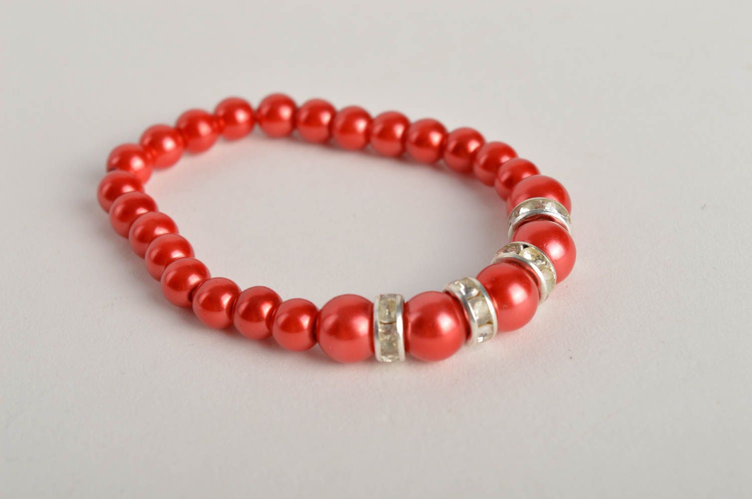 Handmade thin red bracelet unusual designer accessory beaded bracelet gift photo 2