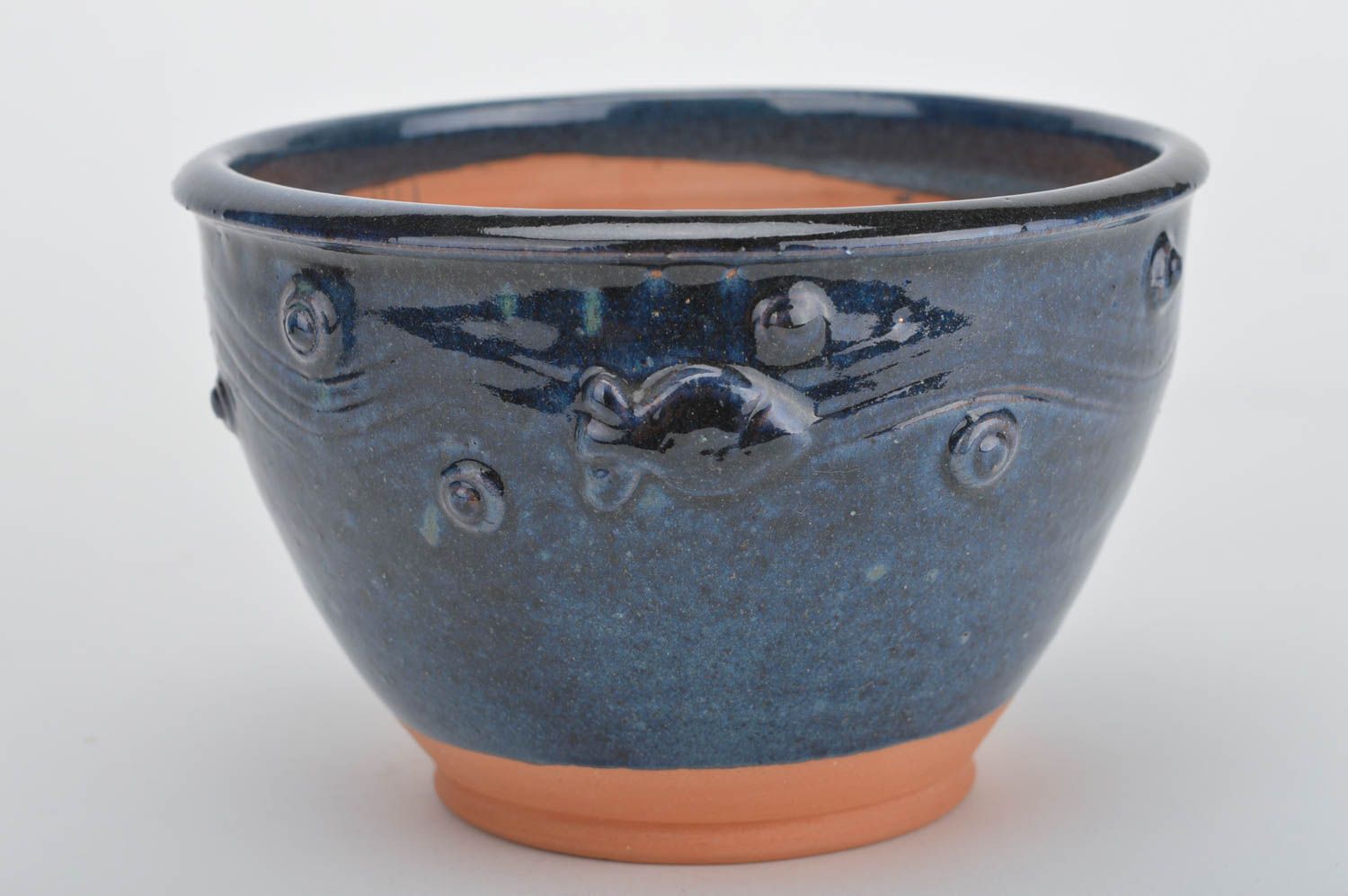 Maceta de cerámica decorada original hecha a mano estilosa esmaltada azul foto 1