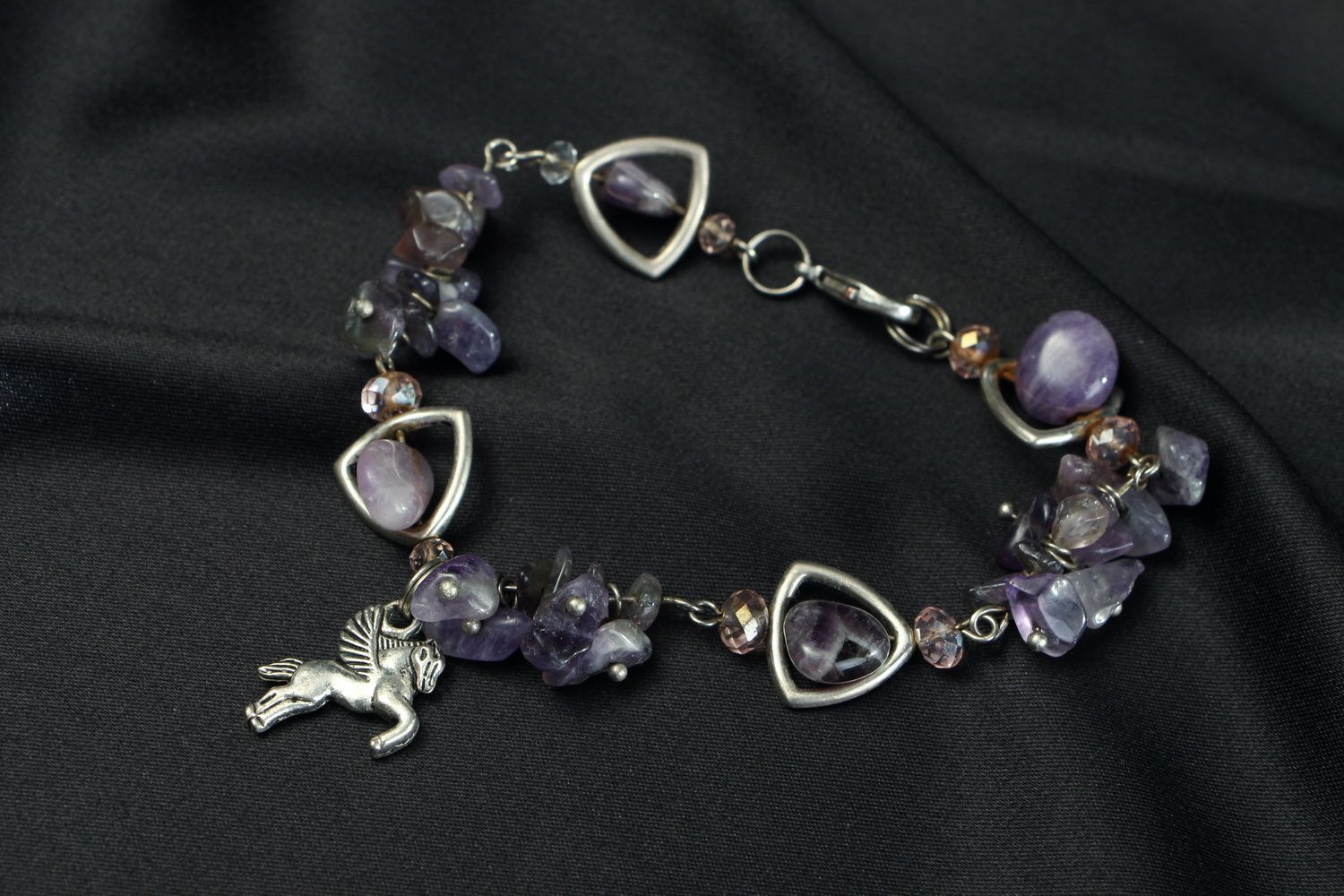 Silver bracelet with amethyst photo 4