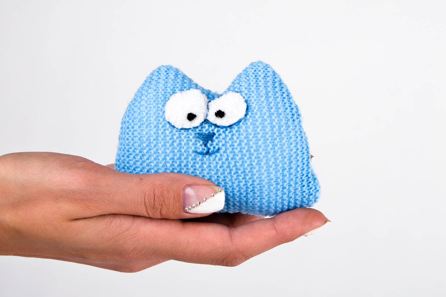 Детская игрушка ручной работы мягкая игрушка голубая маленькая игрушка кот фото 2