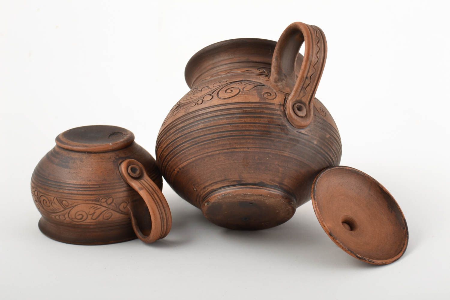 Handmade Keramik Geschirr Set Teeservice Keramik Teekanne aus Ton Tassen Set foto 3