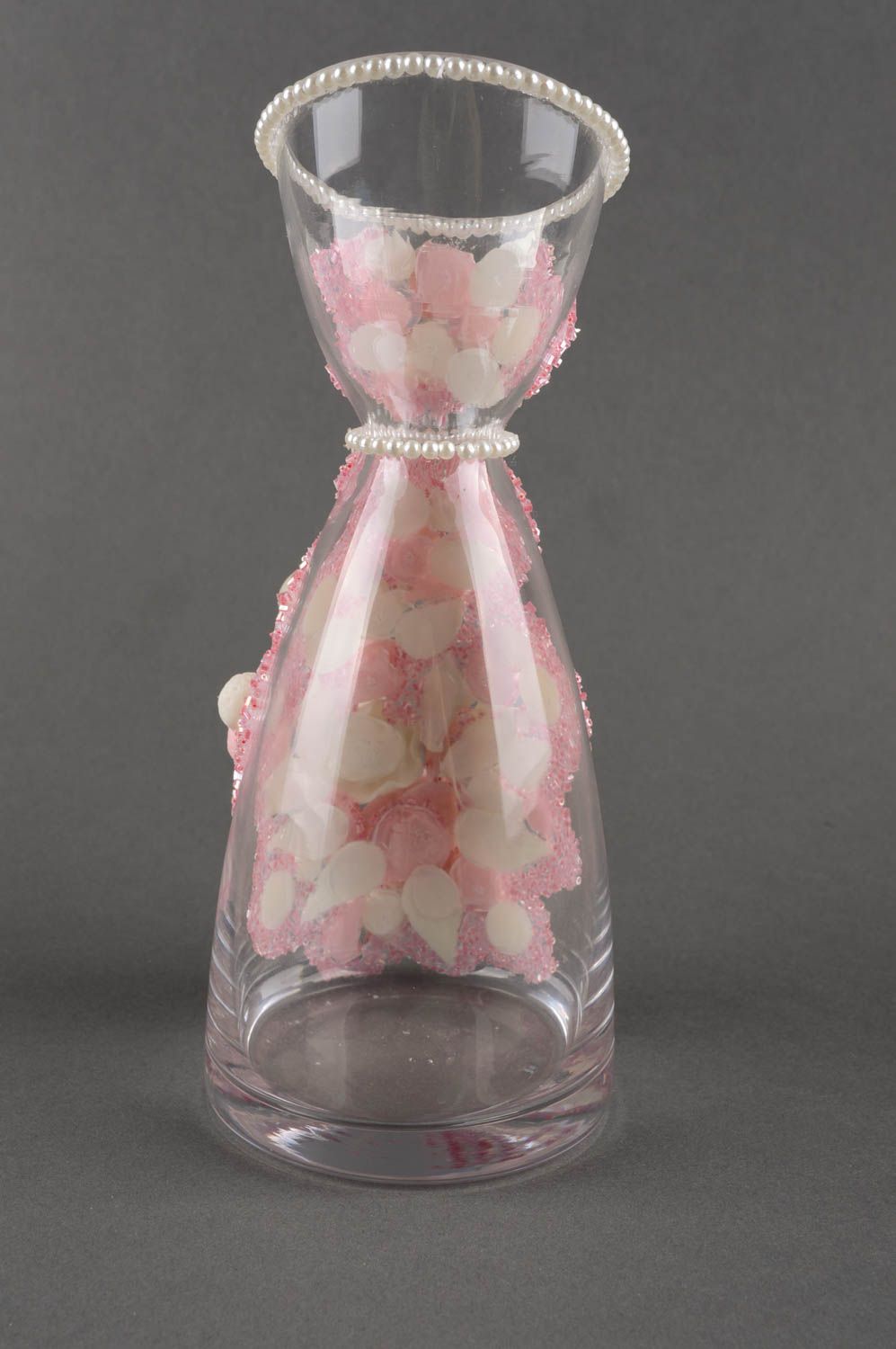 9 inches tall white&pink roses wedding style glass vase 1,2 lb photo 3