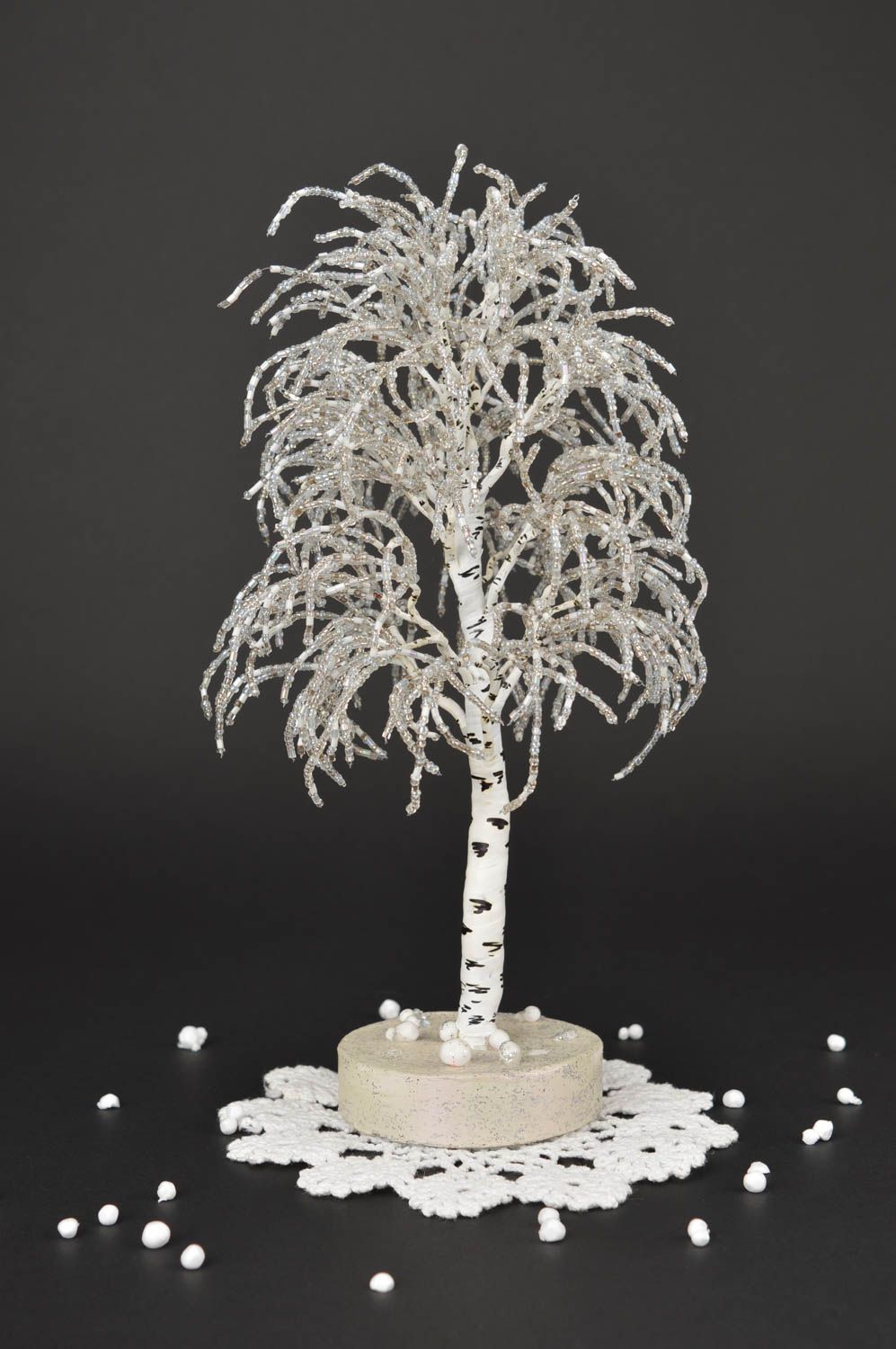 Beaded tree handmade beaded souvenir snowy birch table decoration unusual gift photo 1