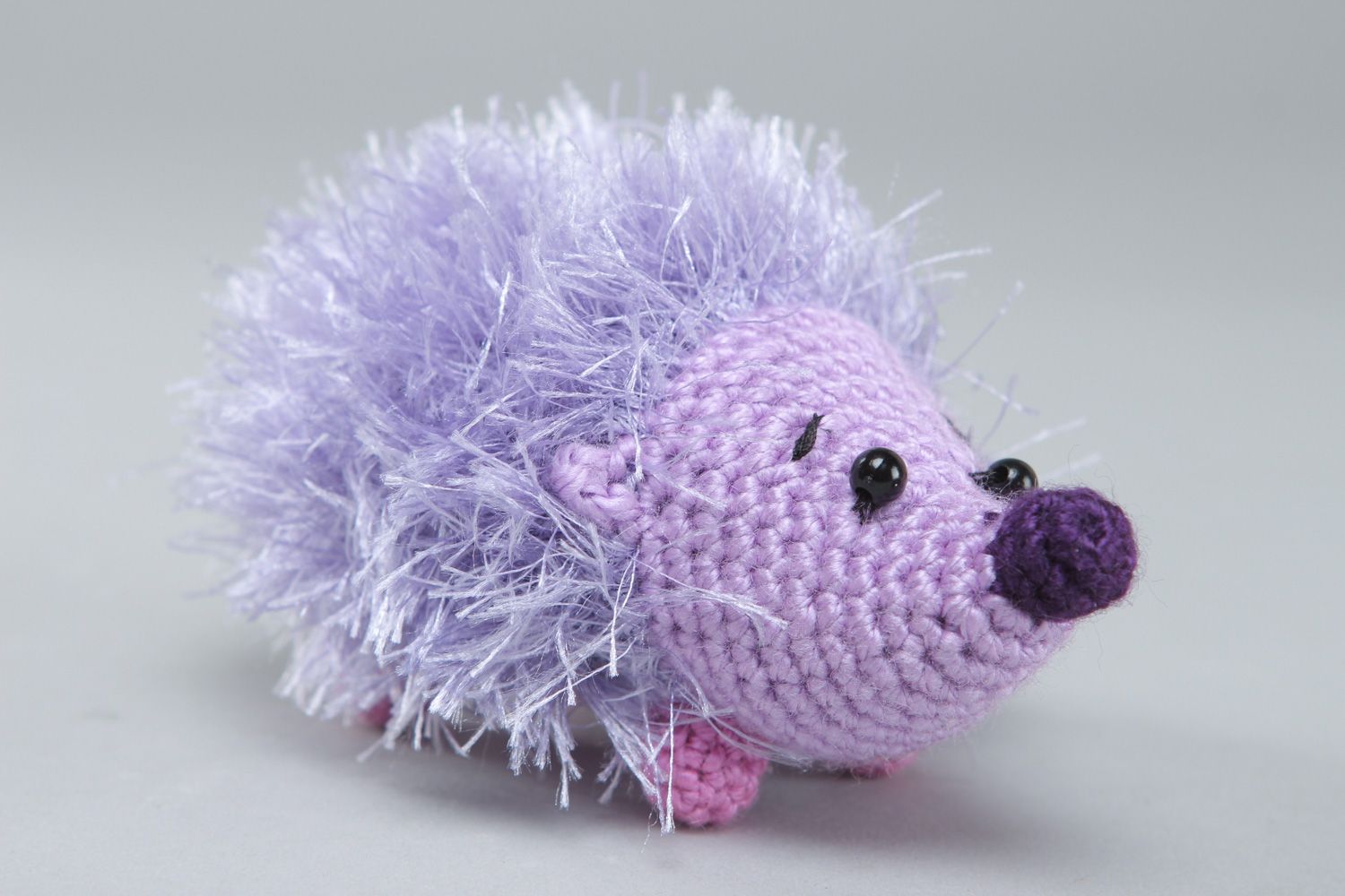 Handmade designer soft toy crocheted of acrylic threads violet hedgehog for kids photo 1