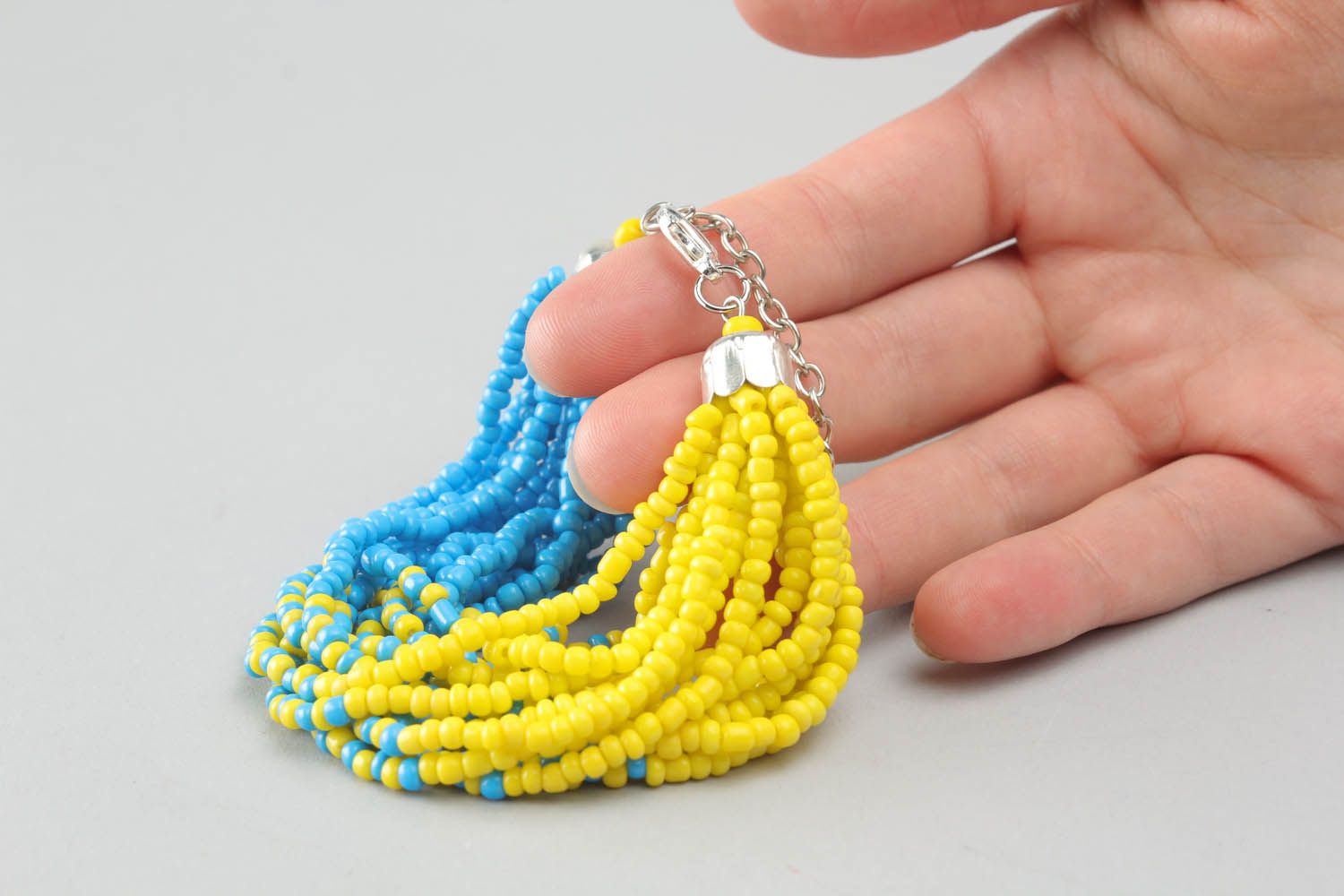 Bracelet en perles de rocaille Bleu et jaune fait main photo 4