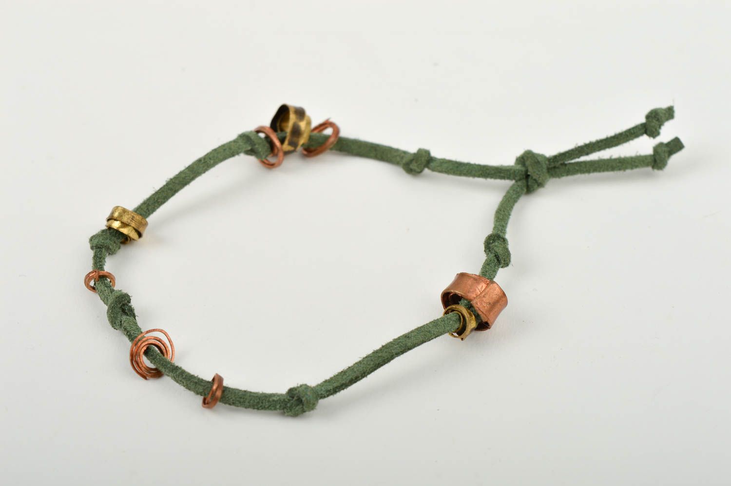Bracelet cuir cuivre Bijoux fait main design vert Accessoire femme original photo 3