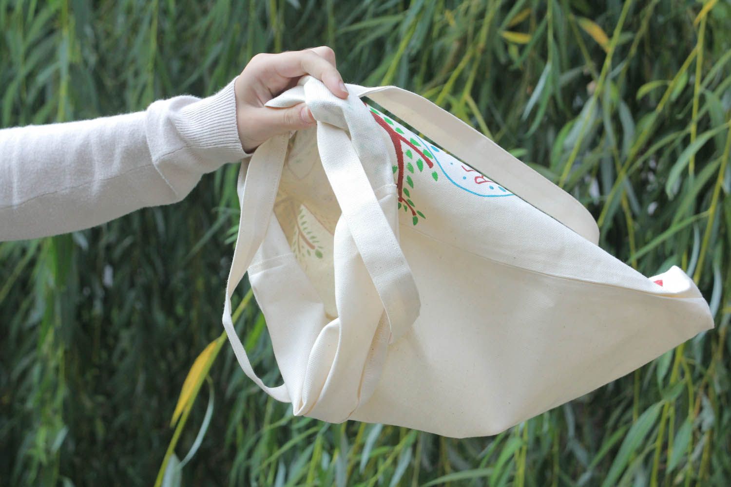 Bolsa das mulheres artesnal feita de tecido grosso de algodão decorada com estampado foto 5