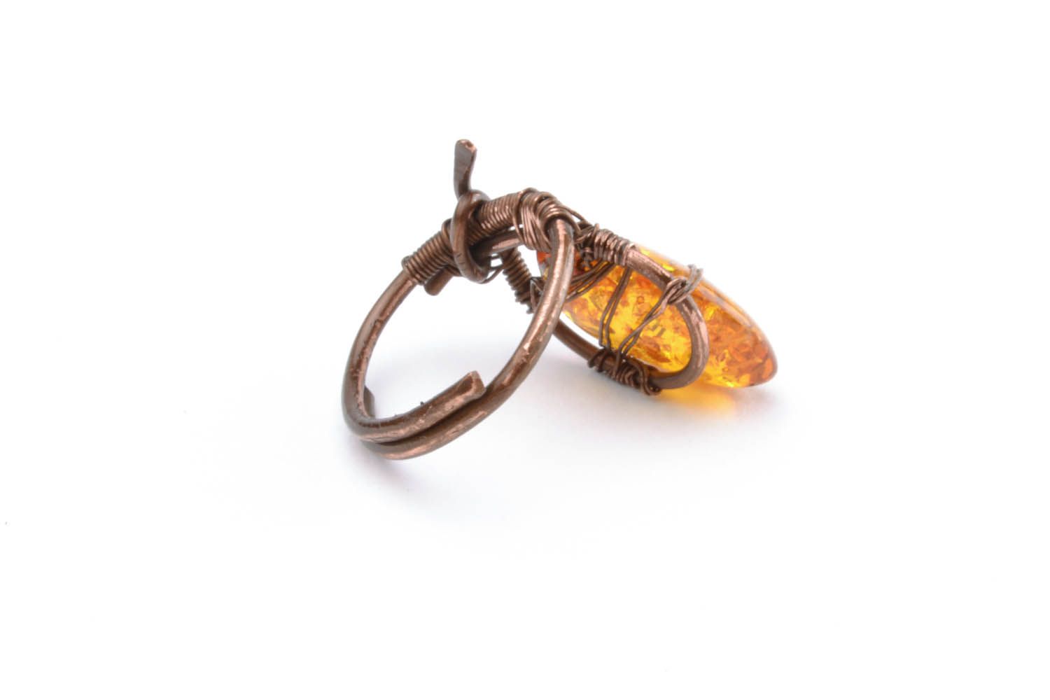 Copper ring with amber photo 3