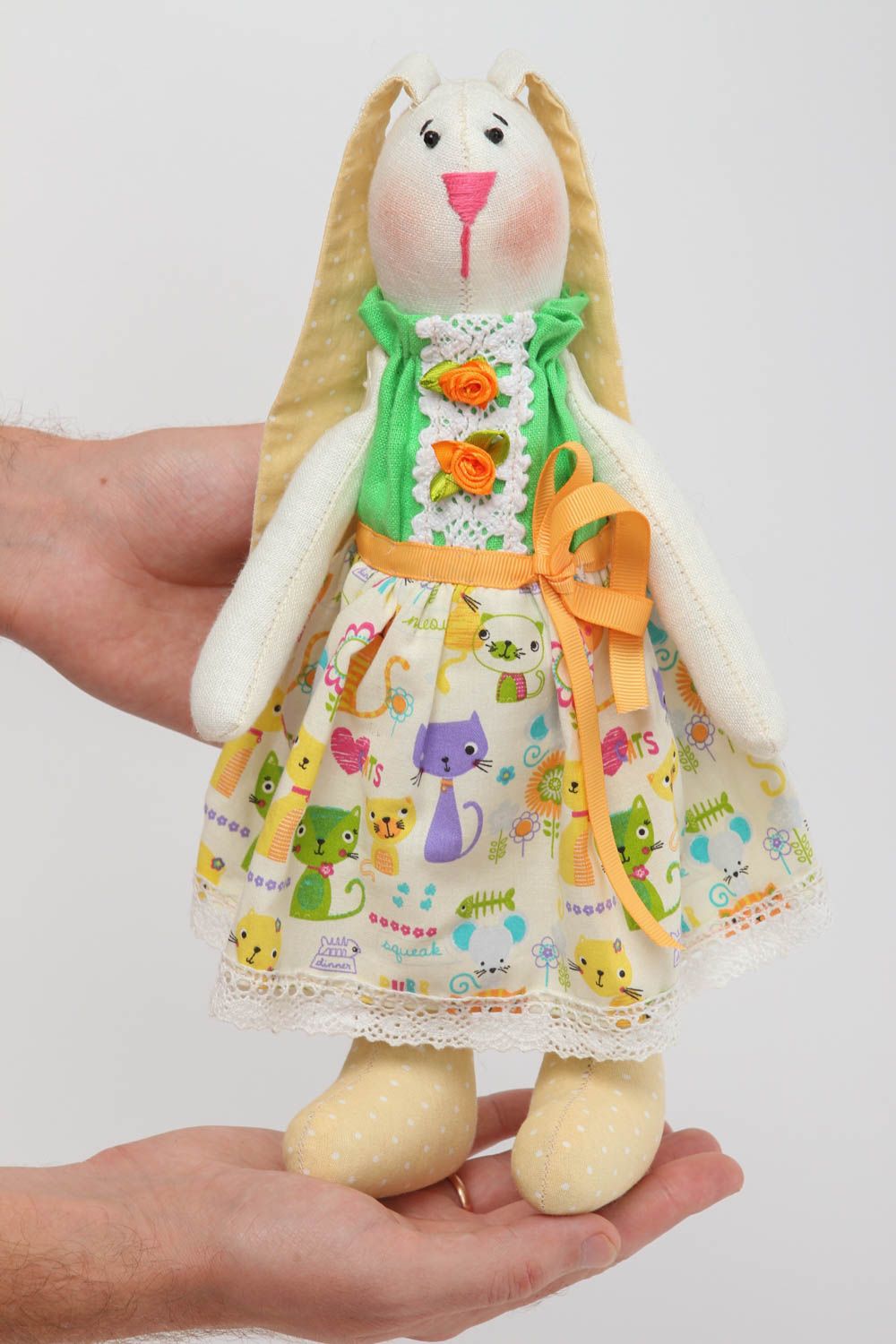 Игрушка ручной работы игрушка заяц из льна с кружевом интересный подарок фото 5
