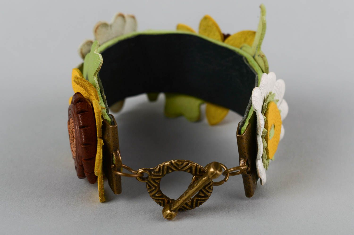 Stylish female present bracelet made of leather unusual flower accessory photo 4