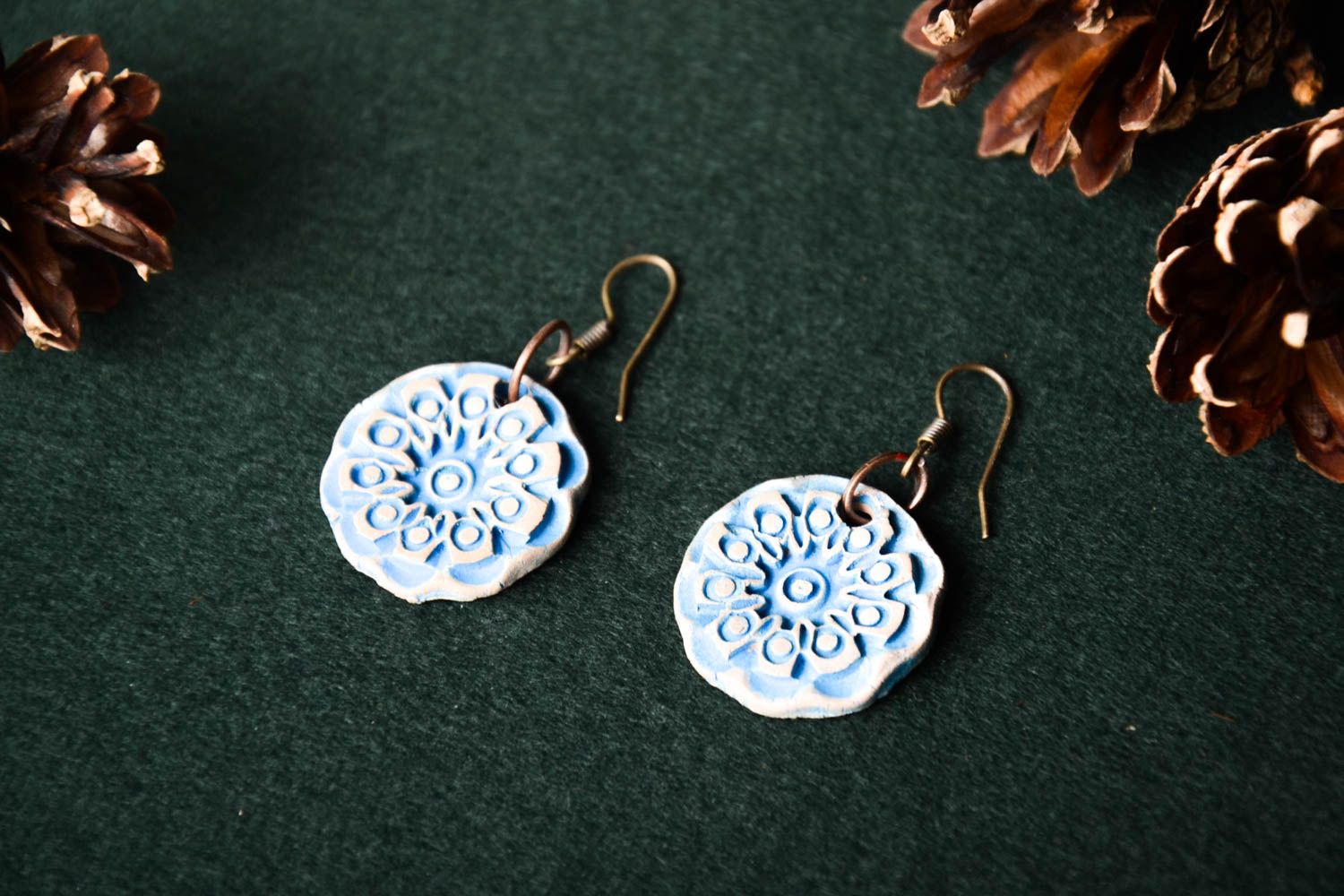 Handmade accessories round shaped ceramic earrings beautiful flower earrings photo 1