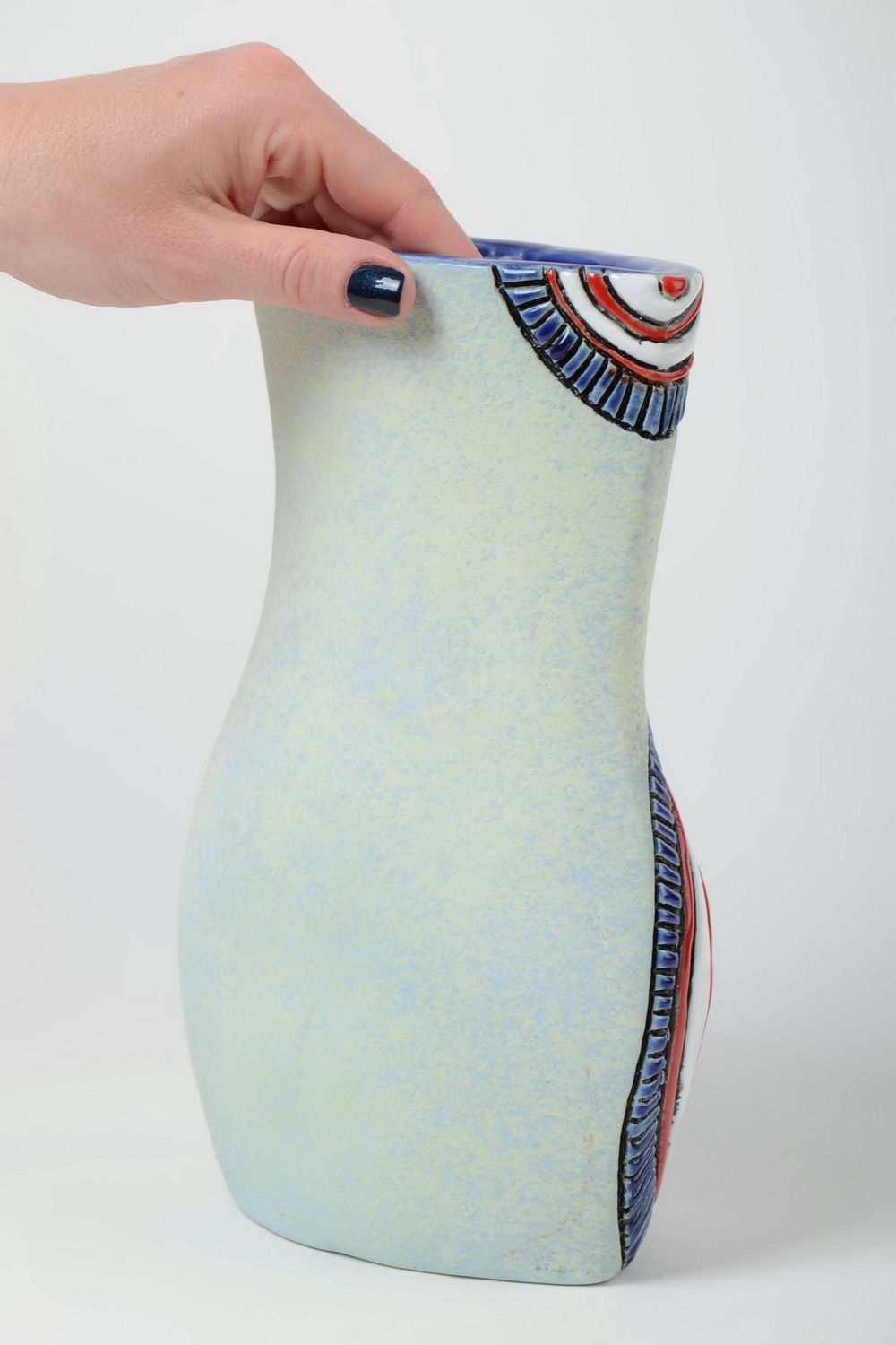 Schöne dekorative Vase aus Ton für Deko mit Bemalung 2L Künstler Handarbeit foto 5