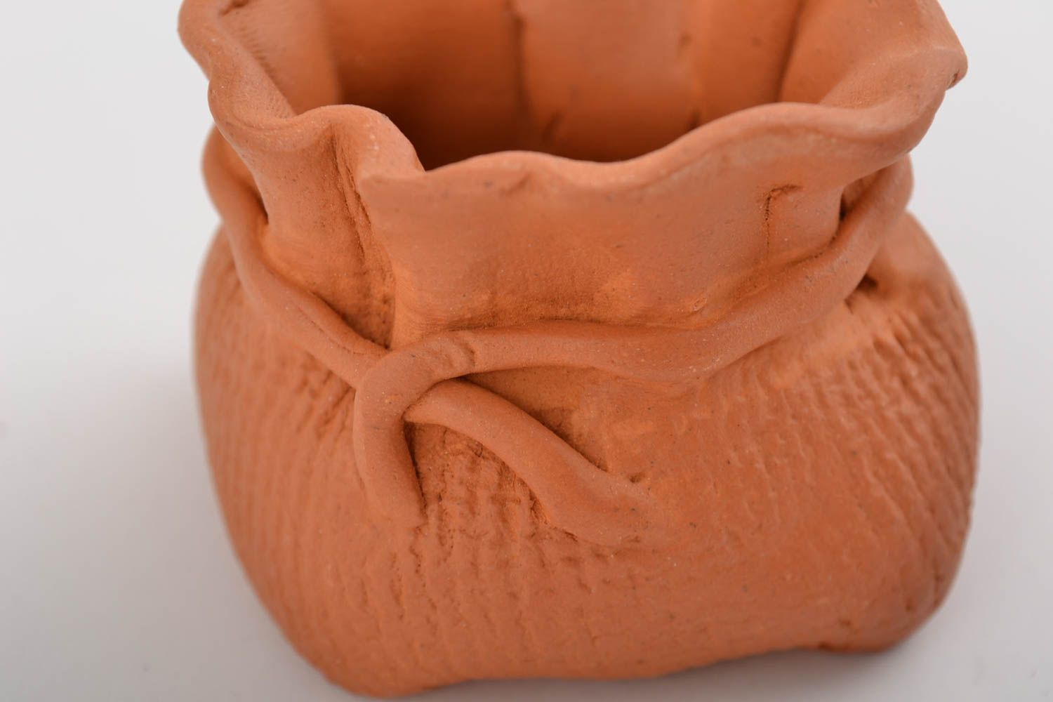 Große handmade Salz Schüssel aus Keramik in Form vom Sack im Öko Stil 75 g  foto 5