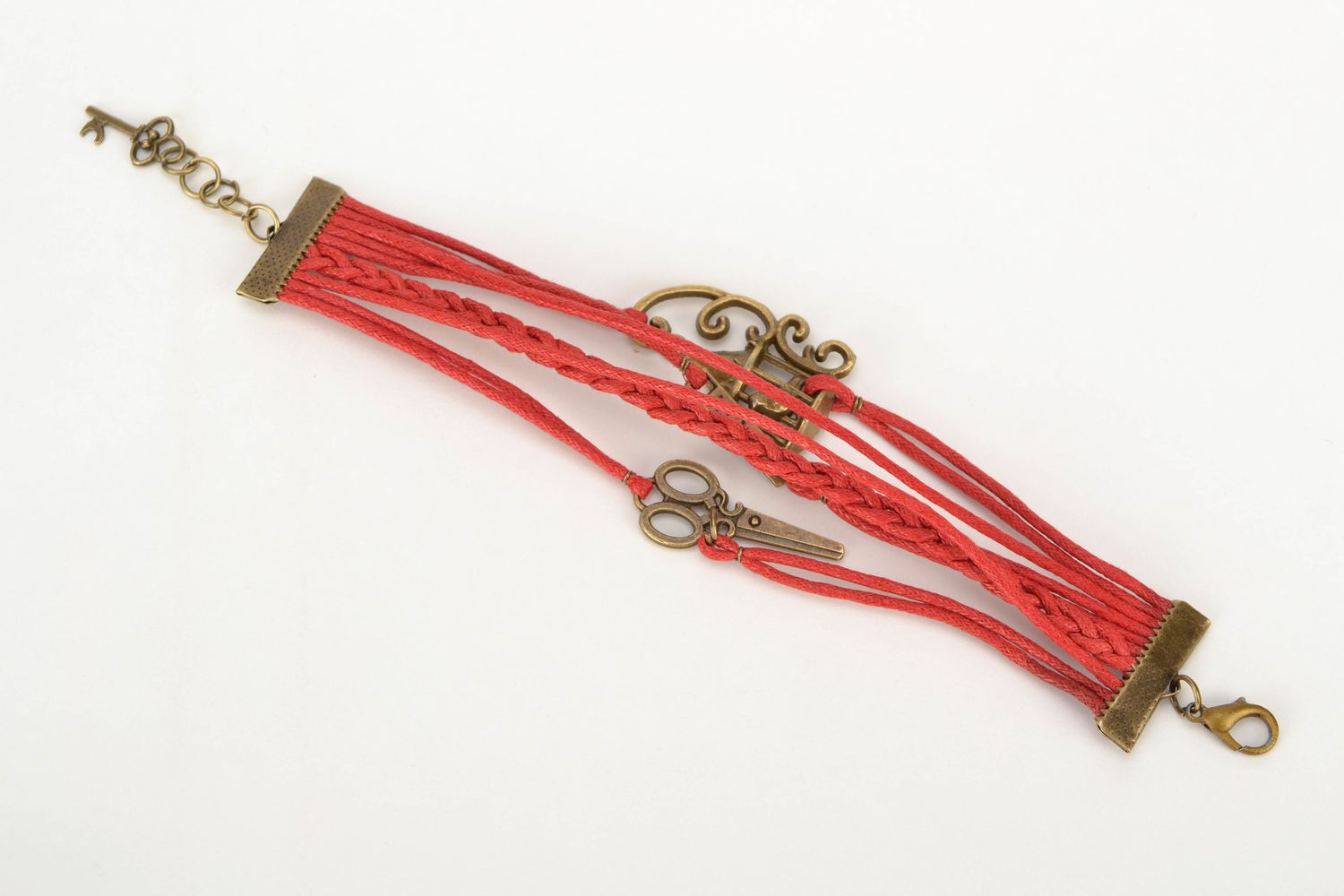 Red wide waxed cord bracelet photo 4
