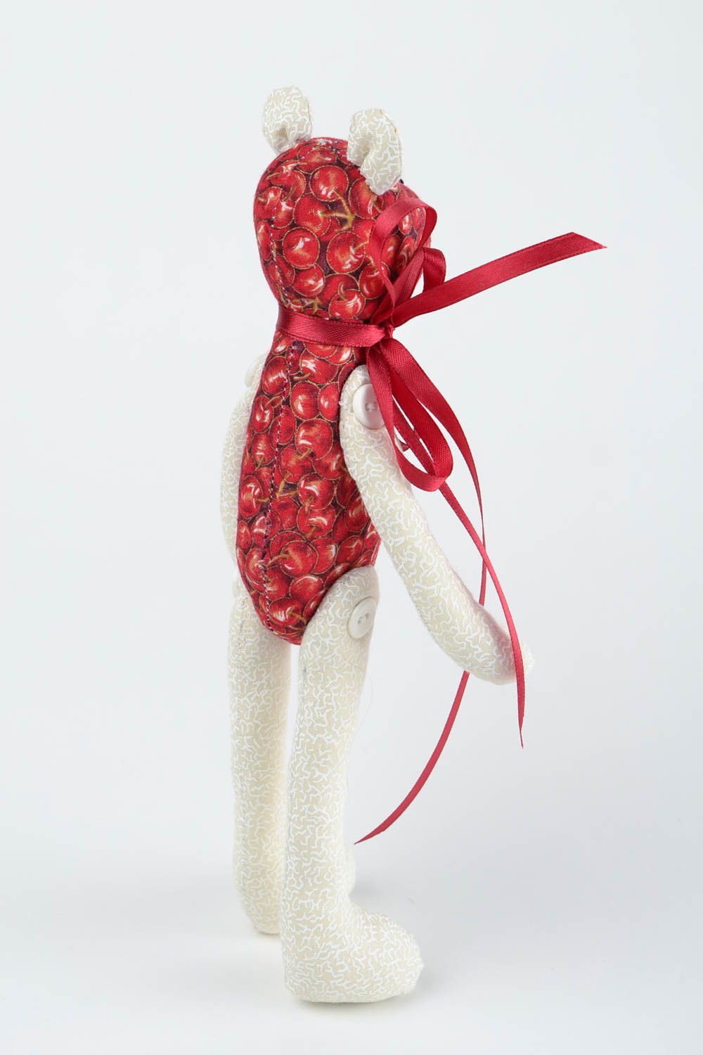 Peluche Ours en tissu de coton faite main blanc-rouge Cadeau pour enfant photo 5