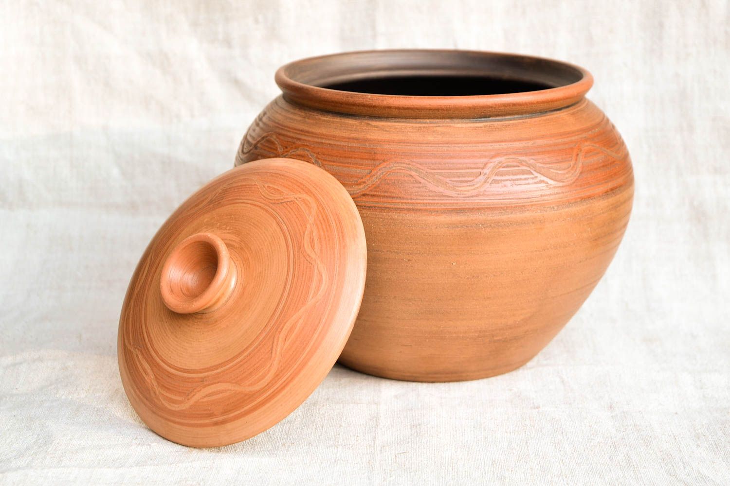 Pote con tapa hecho a mano de cerámica utensilio de cocina vasija de arcilla foto 3