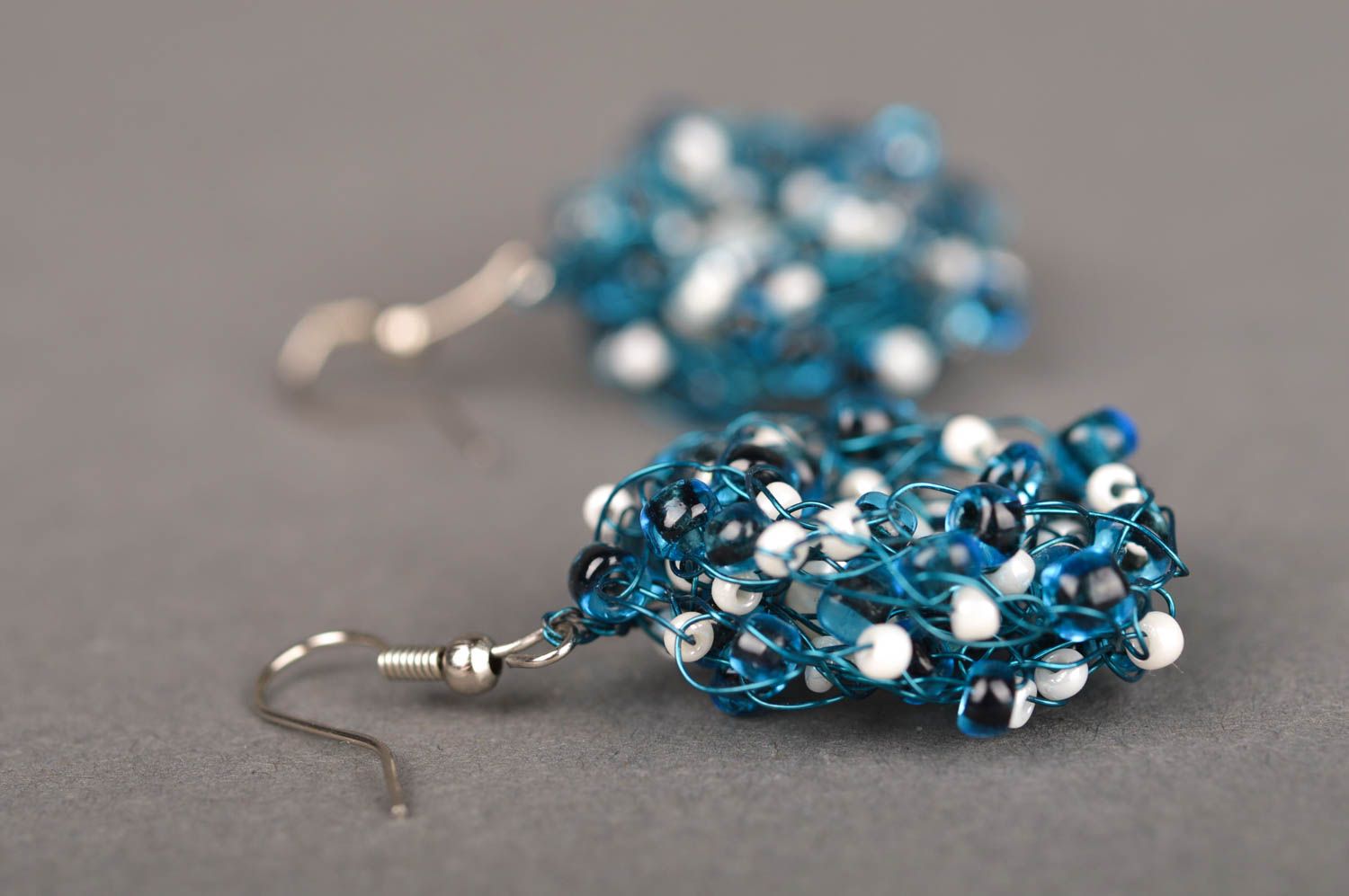 Runde handgemachte Ohrringe Glasperlen Schmuck in Blau Modeschmuck Ohrringe foto 3