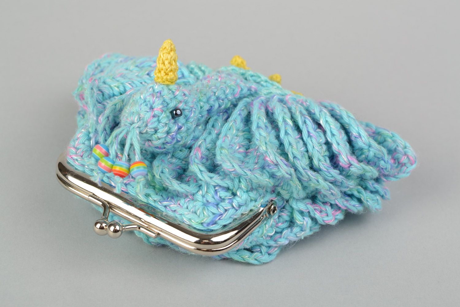 Handmade crocheted blue wallet Firebird soft for children photo 5