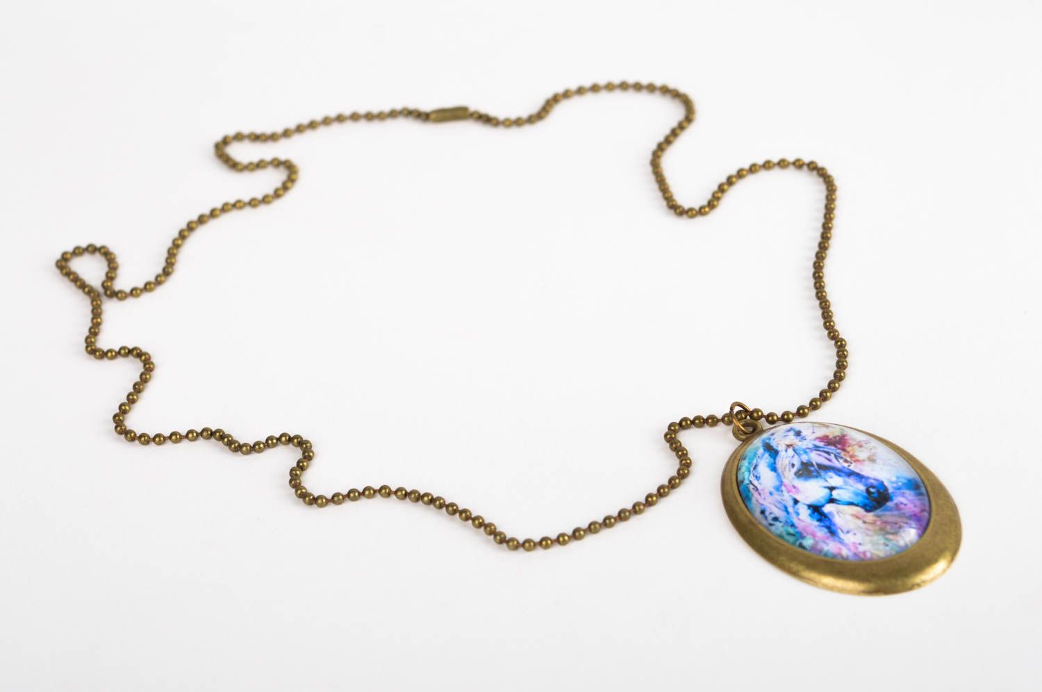 Handmade vintage pendant metal jewelry with print delicate pendant for women photo 3