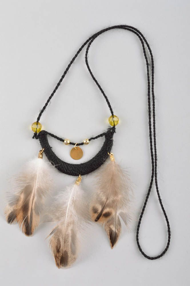 Кулон из перьев украшение ручной работы подвеска из перьев ожерелье с перьями фото 2