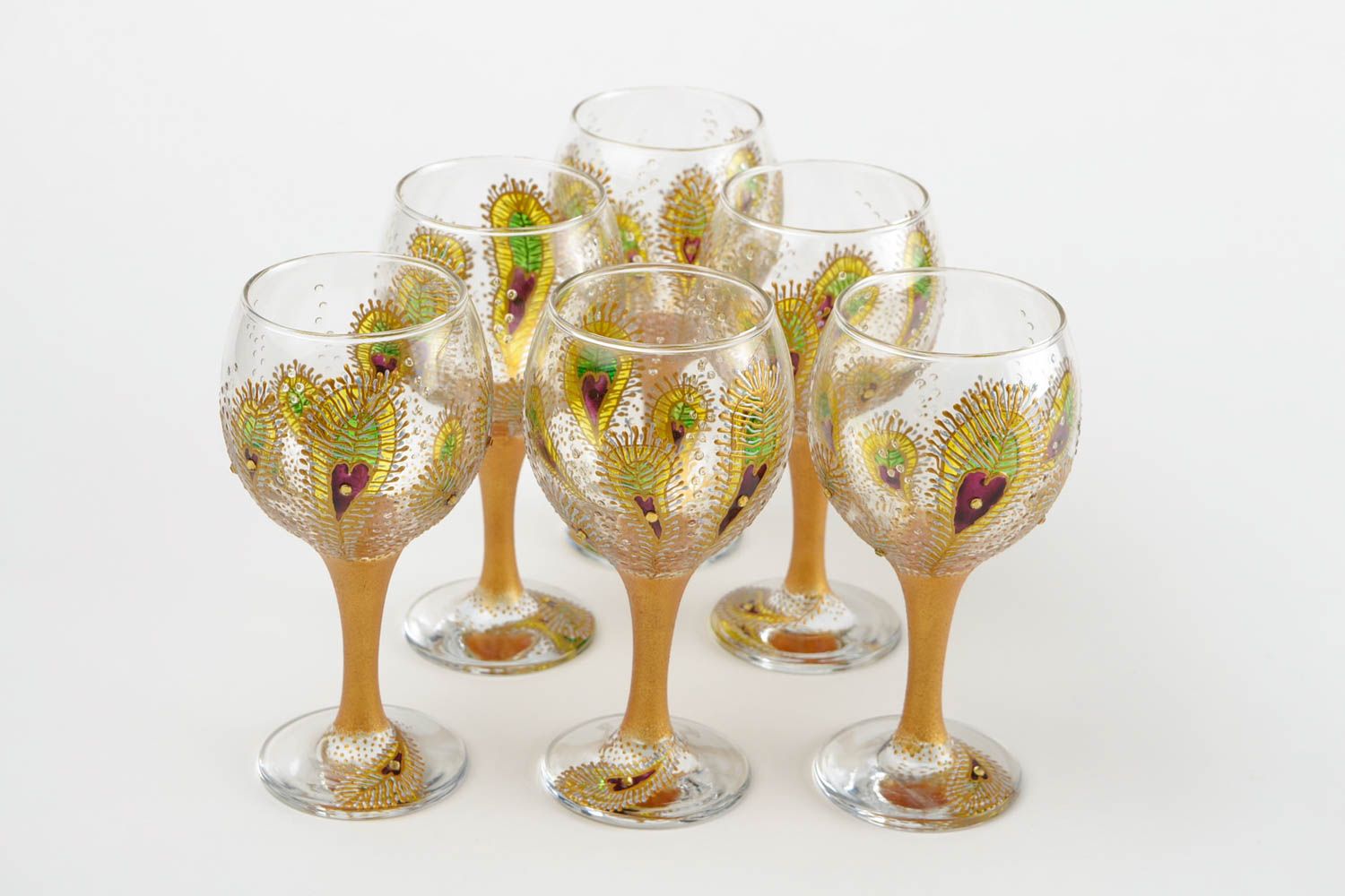 Набор бокалов стеклянных посуда ручной работы бокалы с росписью лепестки фото 4