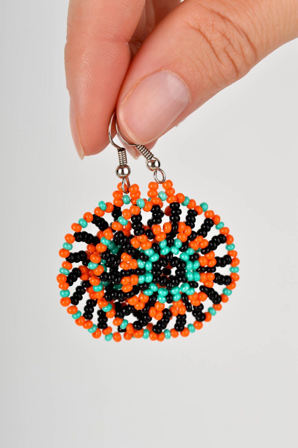Handmade festive earrings beaded bright earrings unusual colorful jewelry photo 5