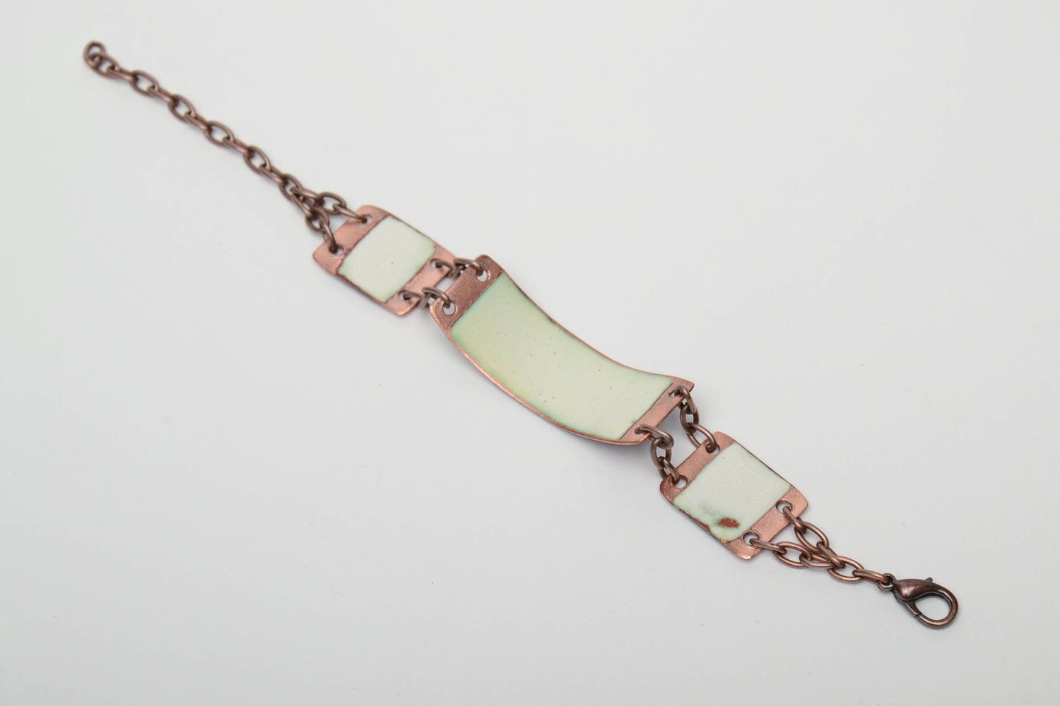 Copper bracelet with colorful enamel and chain photo 5