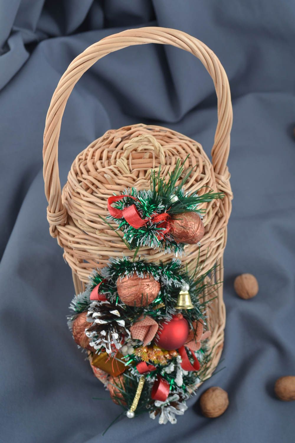 Canasta decorada hecha a mano de mimbre decoración de interior regalo original foto 1