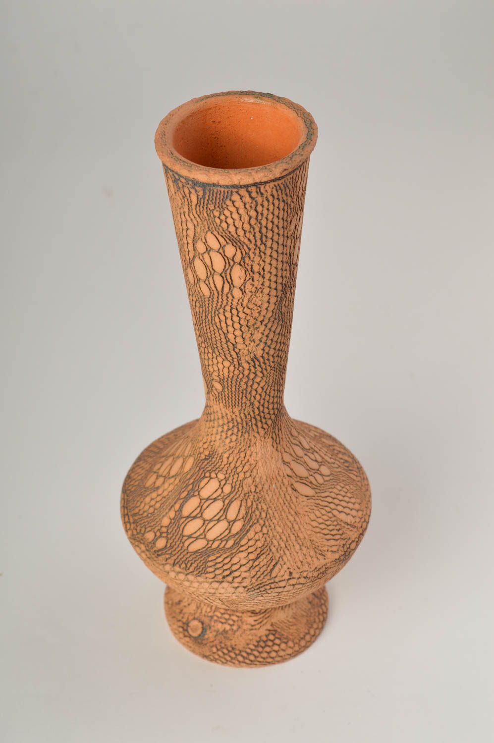 Handmade clay flower vase with an ornament for table décor 10, 1 lb photo 2