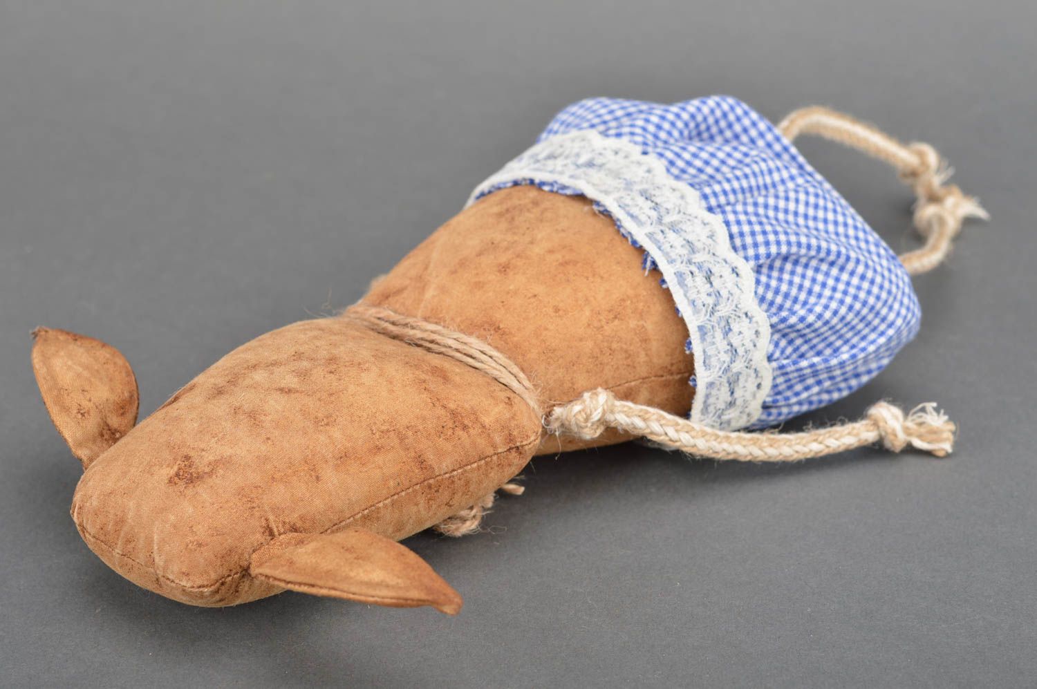 Âne en tissu fait main marron en coton décoration originale jouet pour enfant photo 4