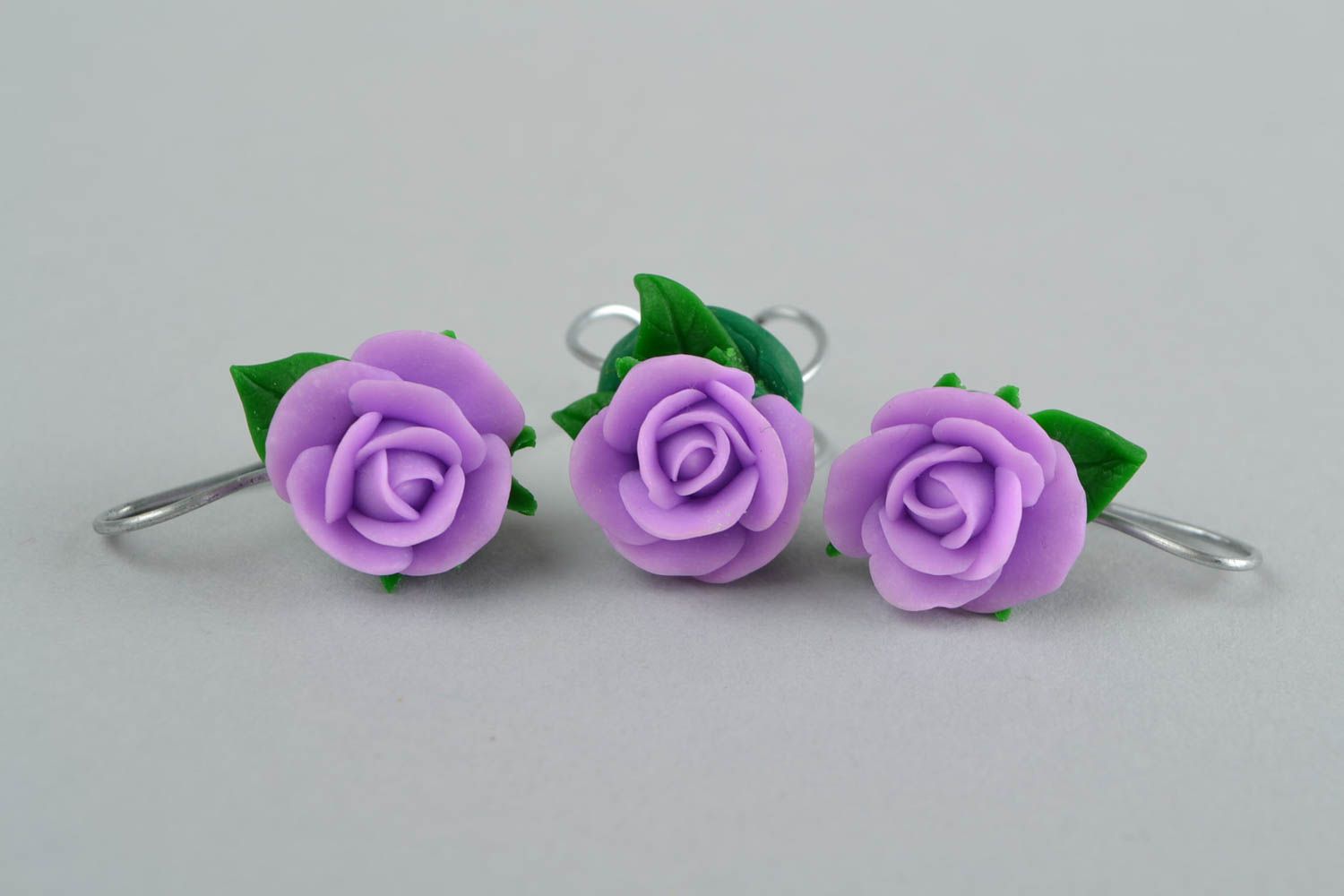 Beautiful polymer clay jewelry set flower ring and earrings Roses photo 3