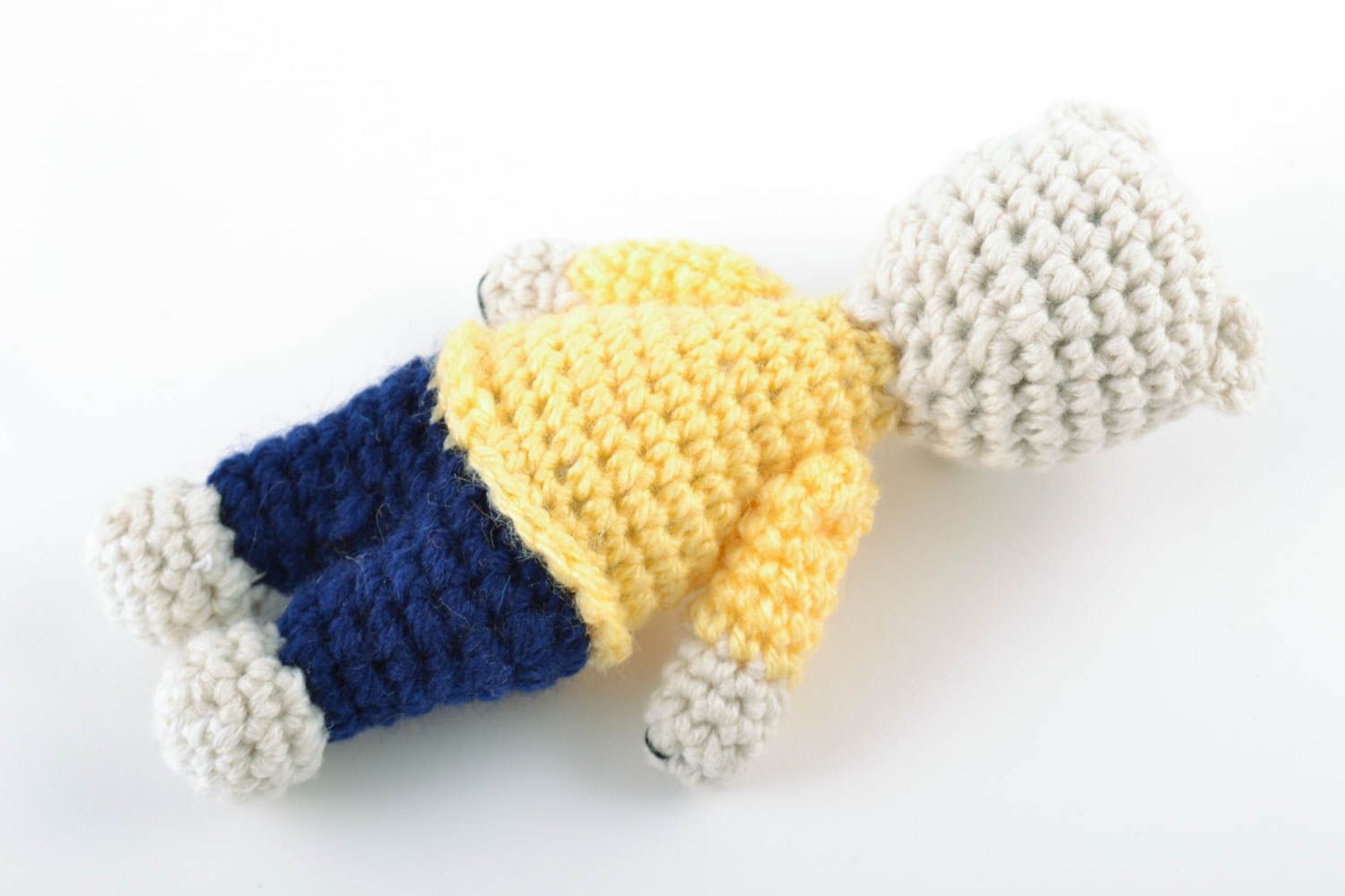 Petit jouet mou Ourson tricoté en laine naturelle original joli fait main photo 4