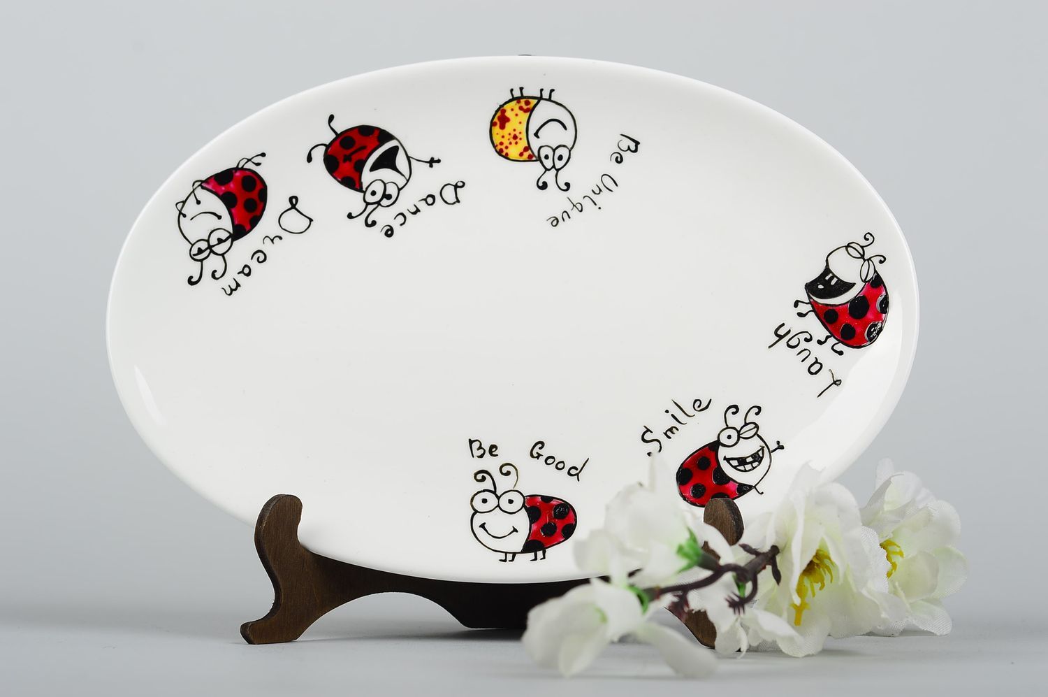 Assiette décorative Déco fait main ovale en céramique peinture Vaisselle déco photo 1