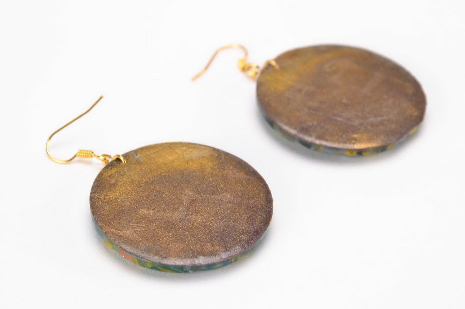 Round dangle earrings made of polymer clay Stains photo 1