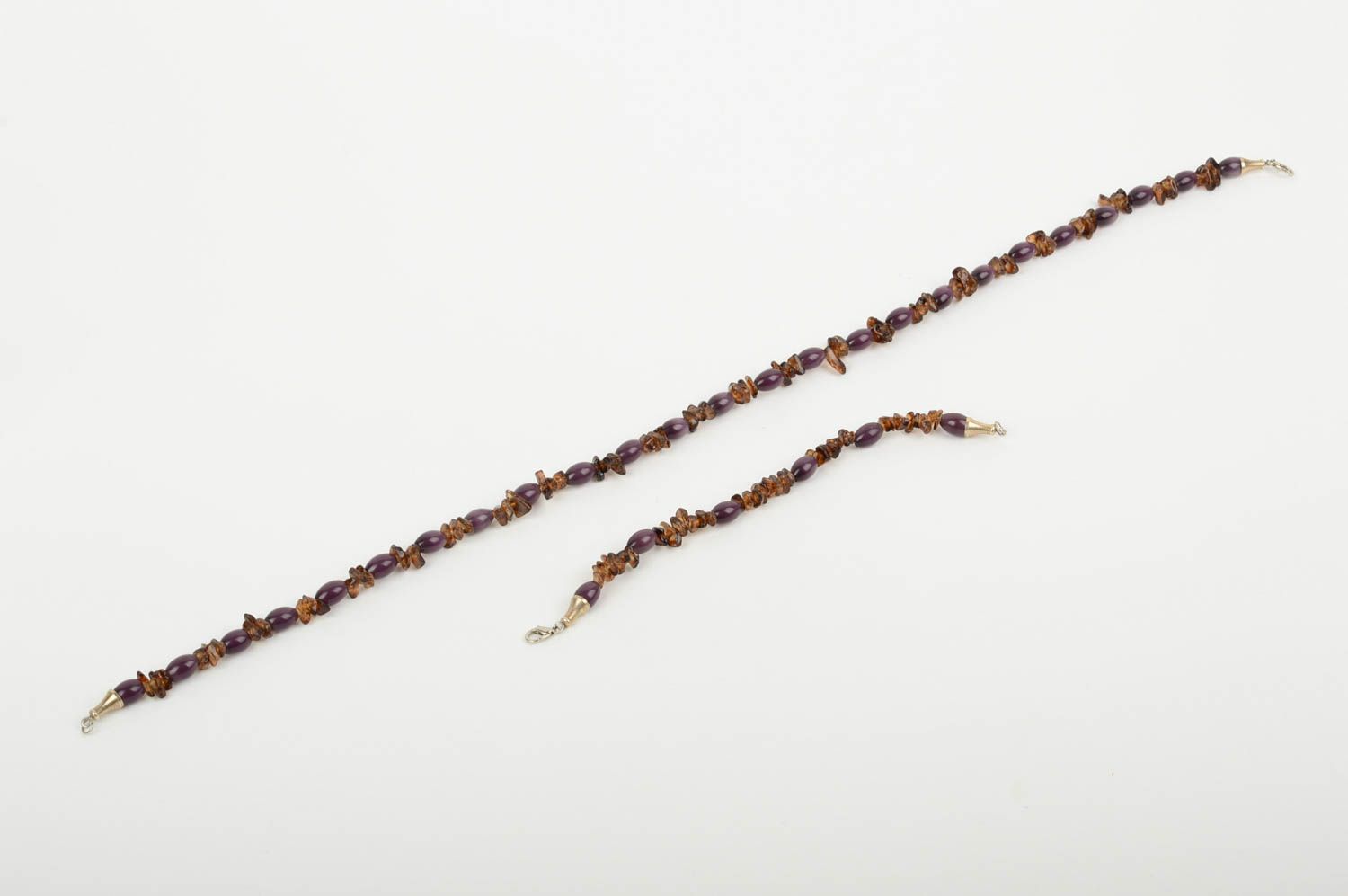 Ensemble bijoux Collier fait main Bracelet original perles de pierre œil-de-chat photo 4