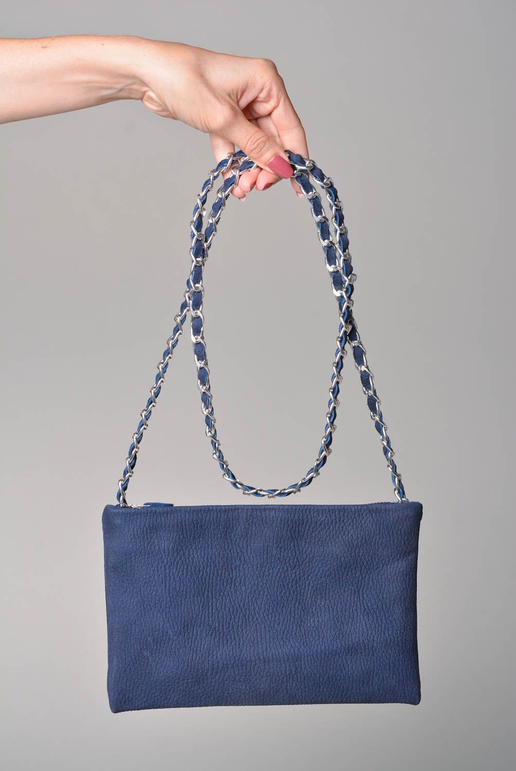 Sac bandoulière fait main bleu Sac cuir naturel tendance mode Cadeau femme photo 5