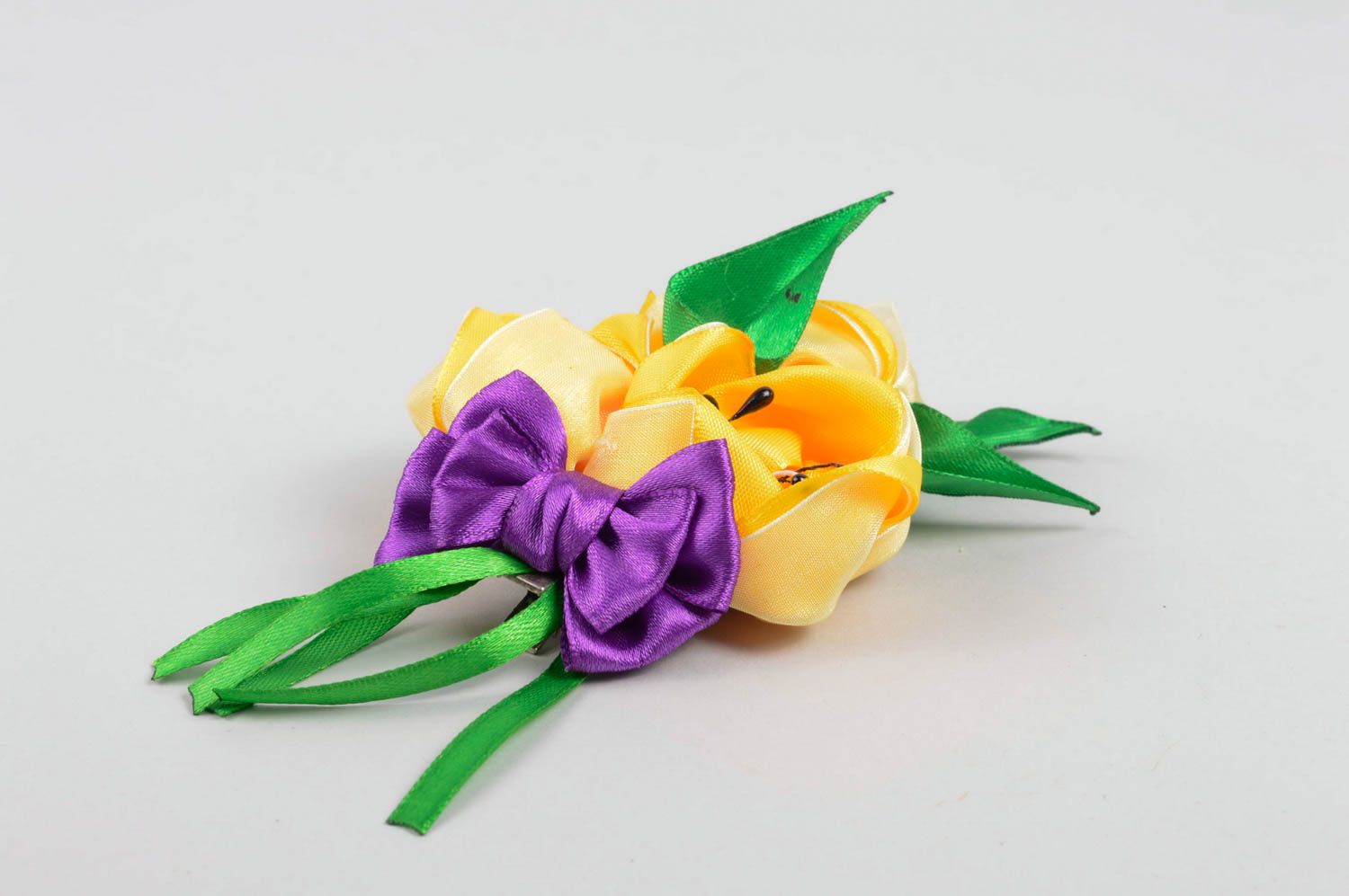 Pinza de pelo artesanal accesorio para mujer de cintas regalo original Flores foto 3
