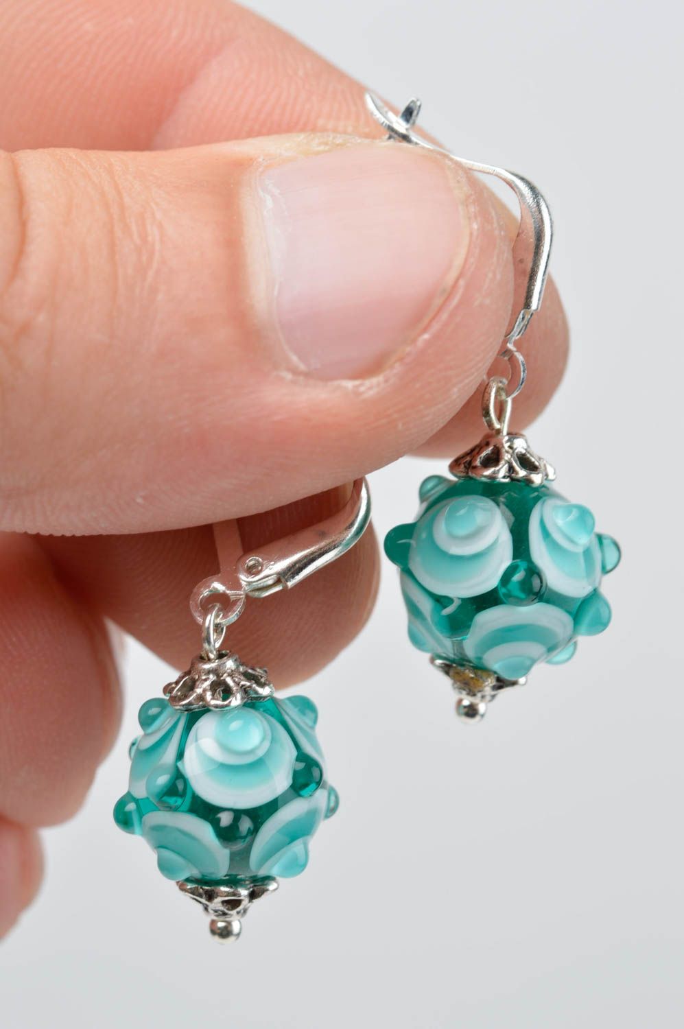 Unusual glass earrings round stylish earrings handmade designer accessories photo 5